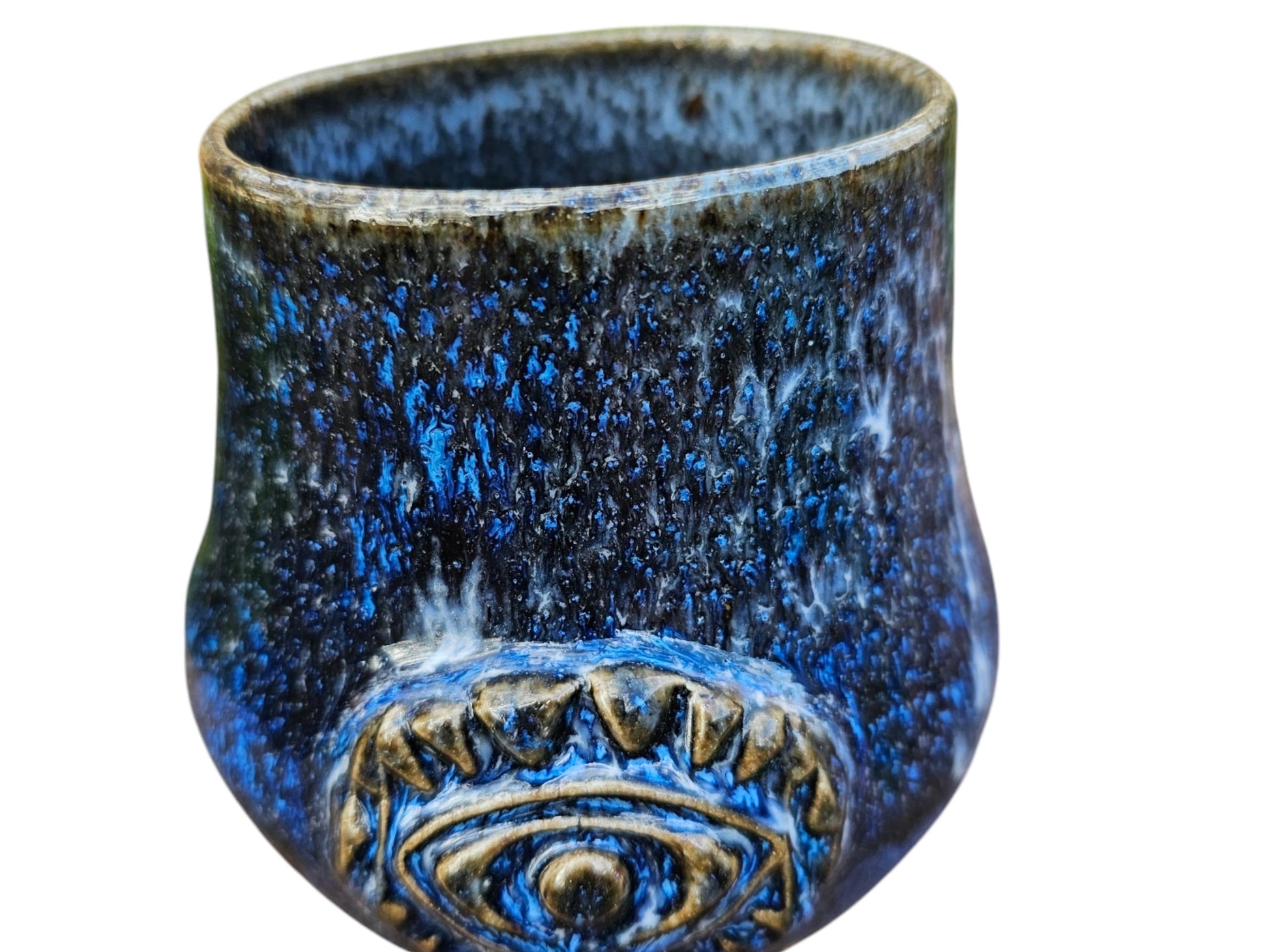Handmade Evil Eye Mug: Blue Pottery, Mystical Protection, 12 oz