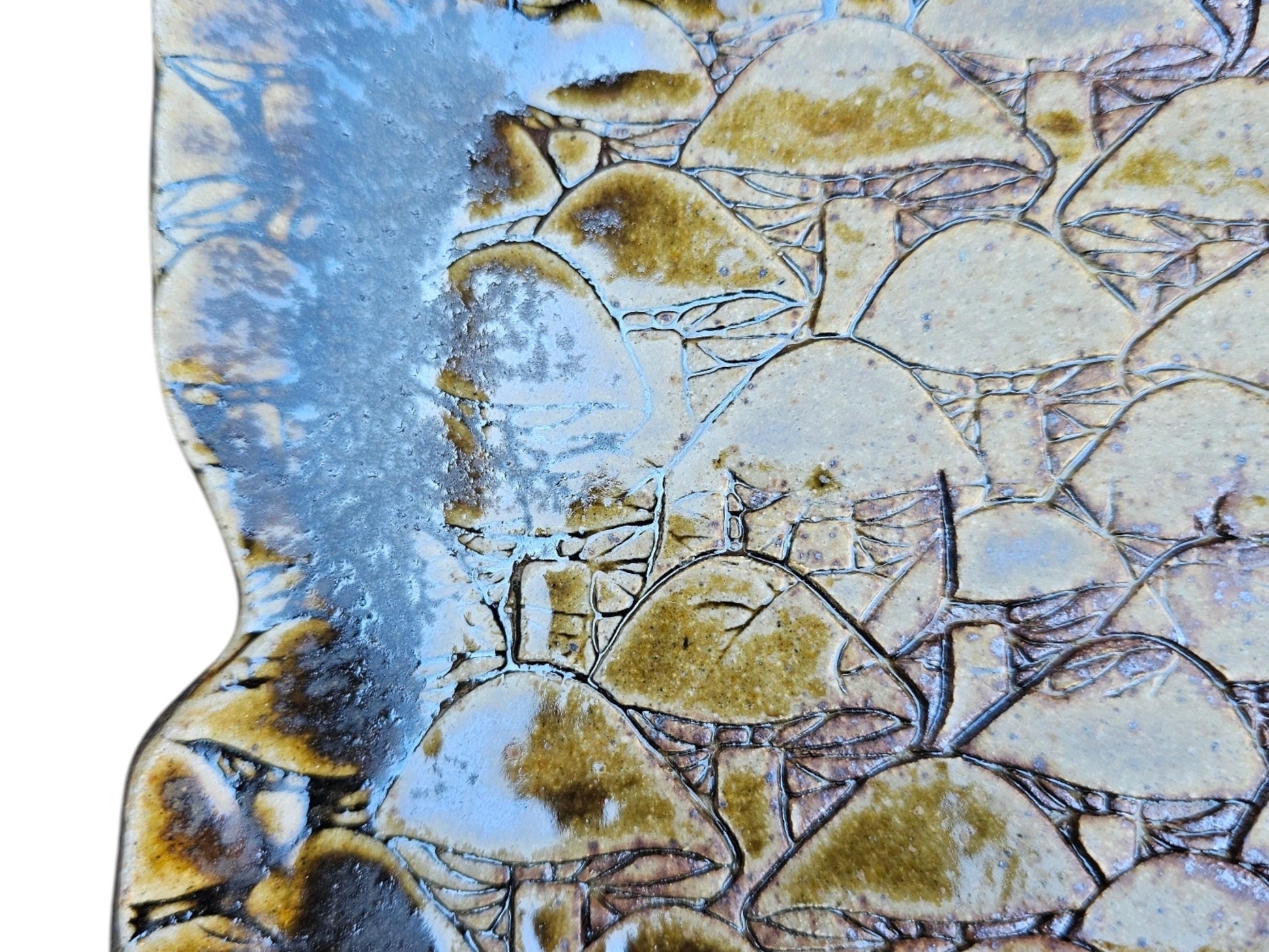 Soda Fired Ceramic Slab Plate: Mushroom Texture, Rustic Sushi Charcuterie Platter
