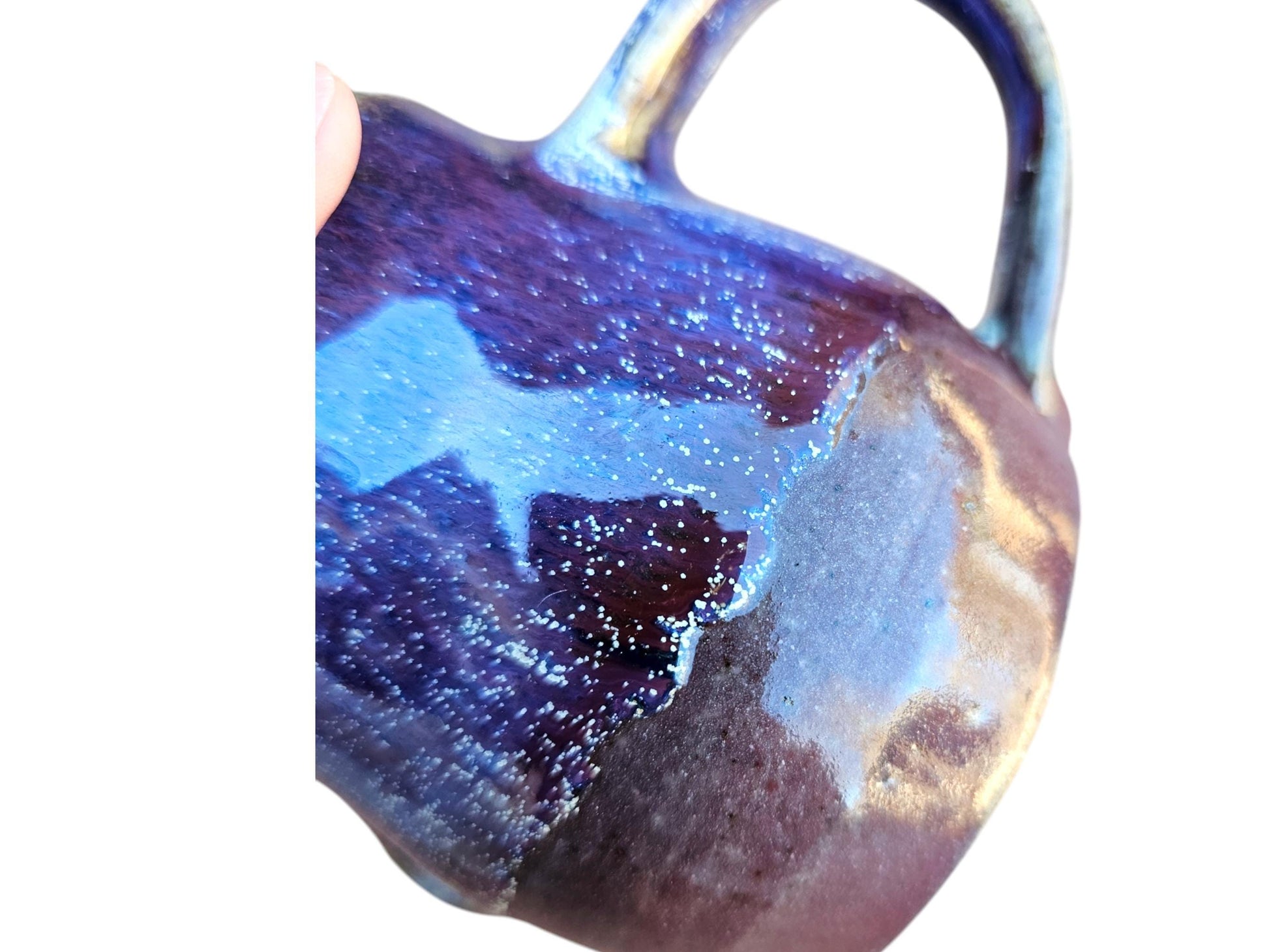 Handmade Celtic Knot Mug: Purple Titanium Crystal Pottery, 8 oz Gas Fired