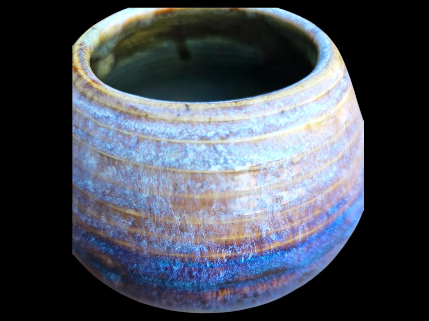 Handmade Ceramic round Jar Vase: Rainbow Lustre Glaze, Signed Art Pottery (6" x 4")