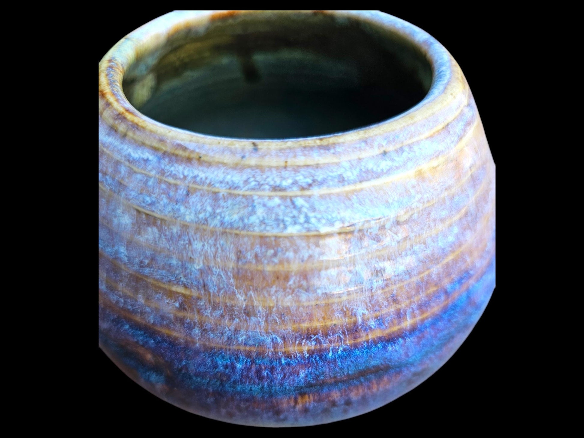 Handmade Ceramic round Jar Vase: Rainbow Lustre Glaze, Signed Art Pottery (6" x 4")