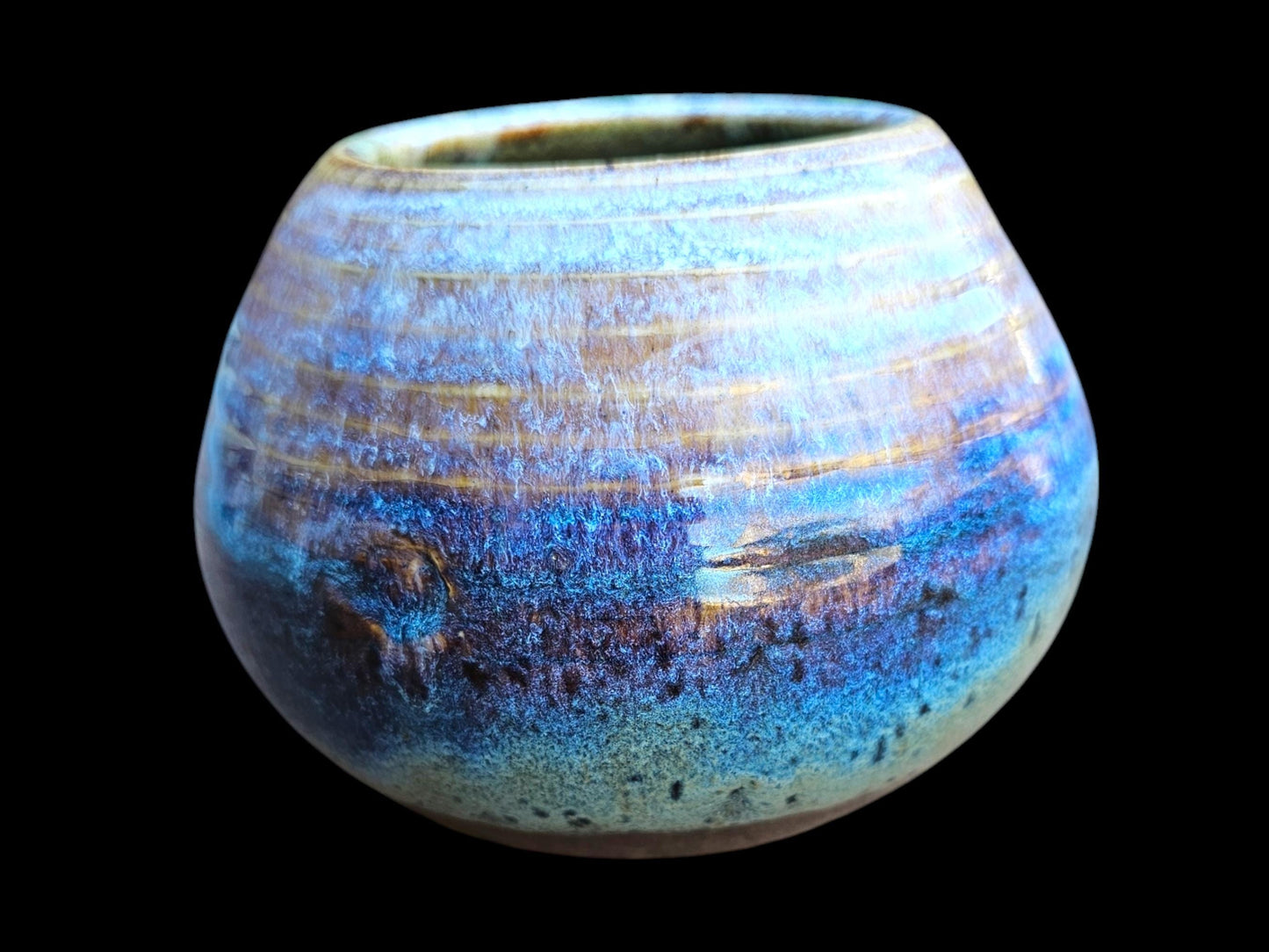 Handmade Ceramic round Jar Vase: Rainbow Lustre Glaze, Signed Art Pottery (6" x 4")