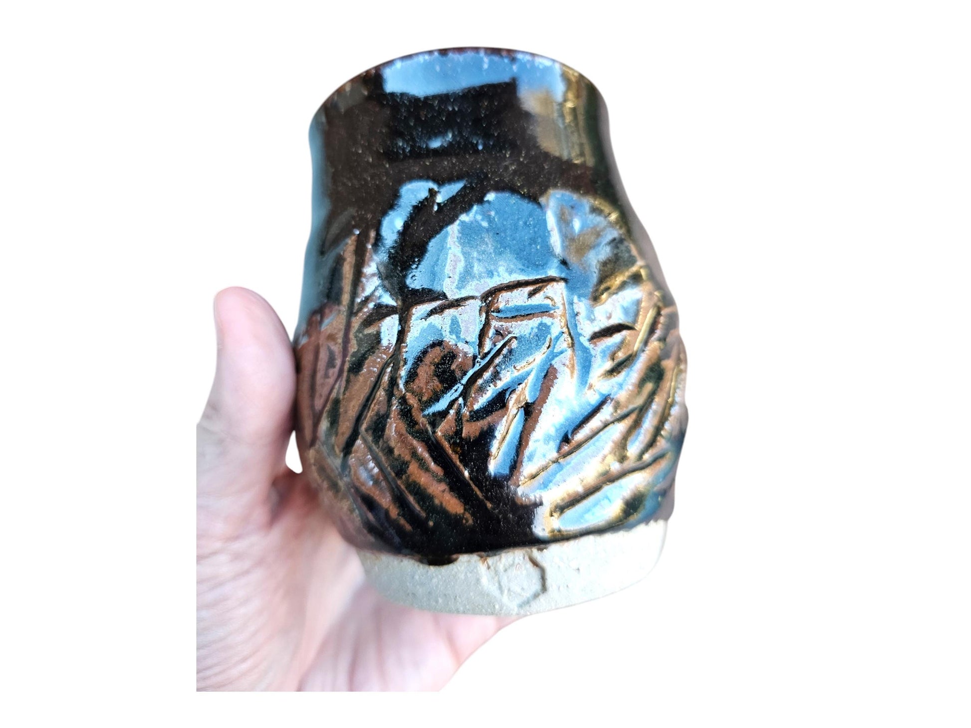 Set of 3: Hand-Carved Teadust Glaze Yunomi Cups