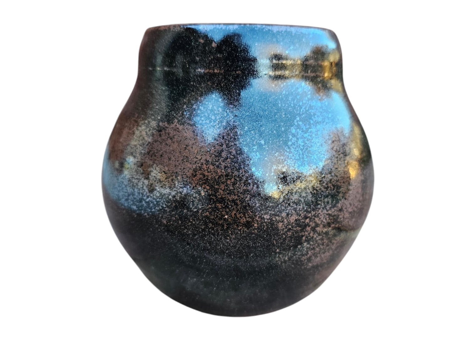 Handmade Teadust Glazed Ceramic Vase: Black Bronze Gold Pottery (6x6")
