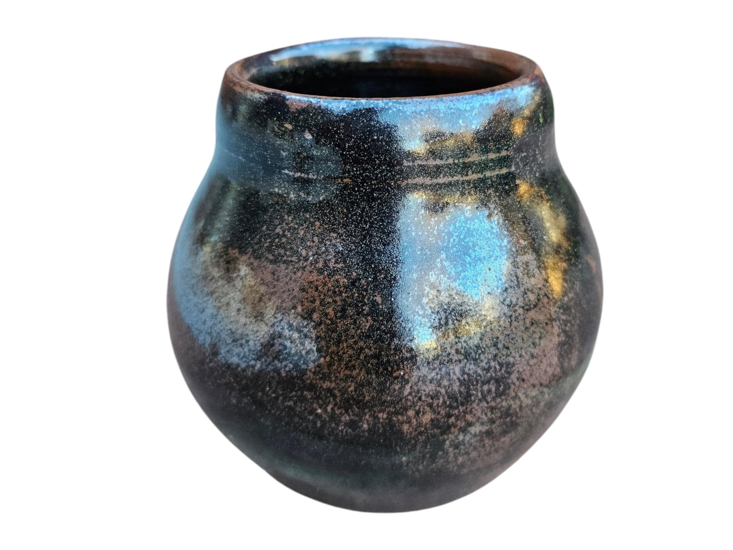 Handmade Teadust Glazed Ceramic Vase: Black Bronze Gold Pottery (6x6")