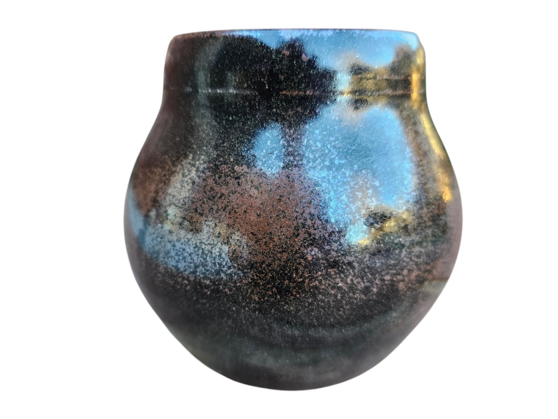 Handmade Teadust Glazed Ceramic Vase: Black Bronze Gold Pottery (6x6")