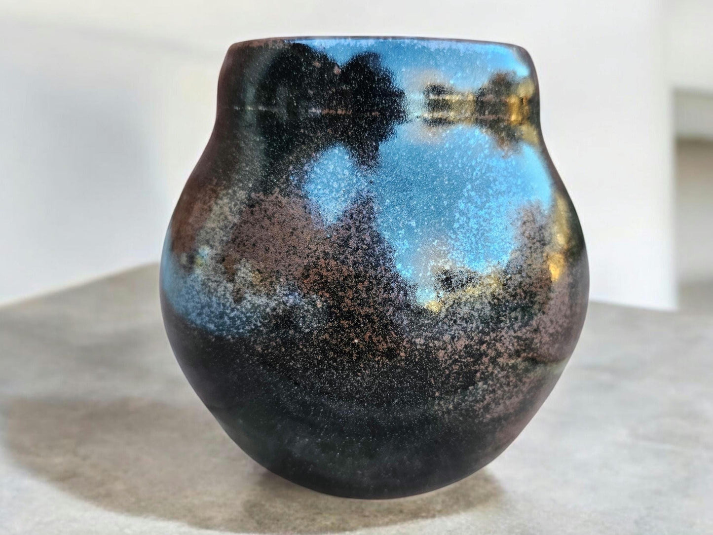 Handmade Teadust Glazed Ceramic Vase: Black Bronze Gold Pottery (6x6")