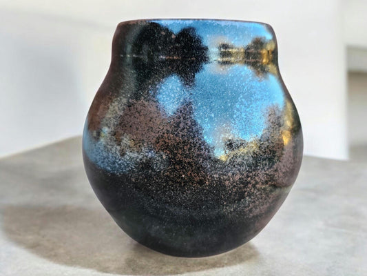 Handmade Teadust Glazed Ceramic Vase: Black Bronze Gold Pottery (6x6")