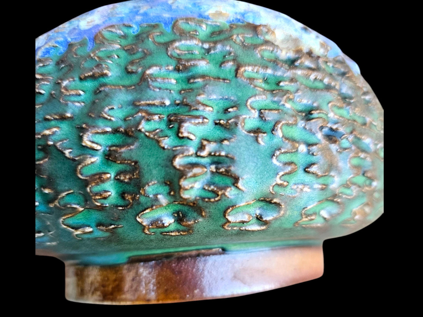 Textured Ceramic Urchin Vase: Soda Fired Blue Green Ikebana Decor