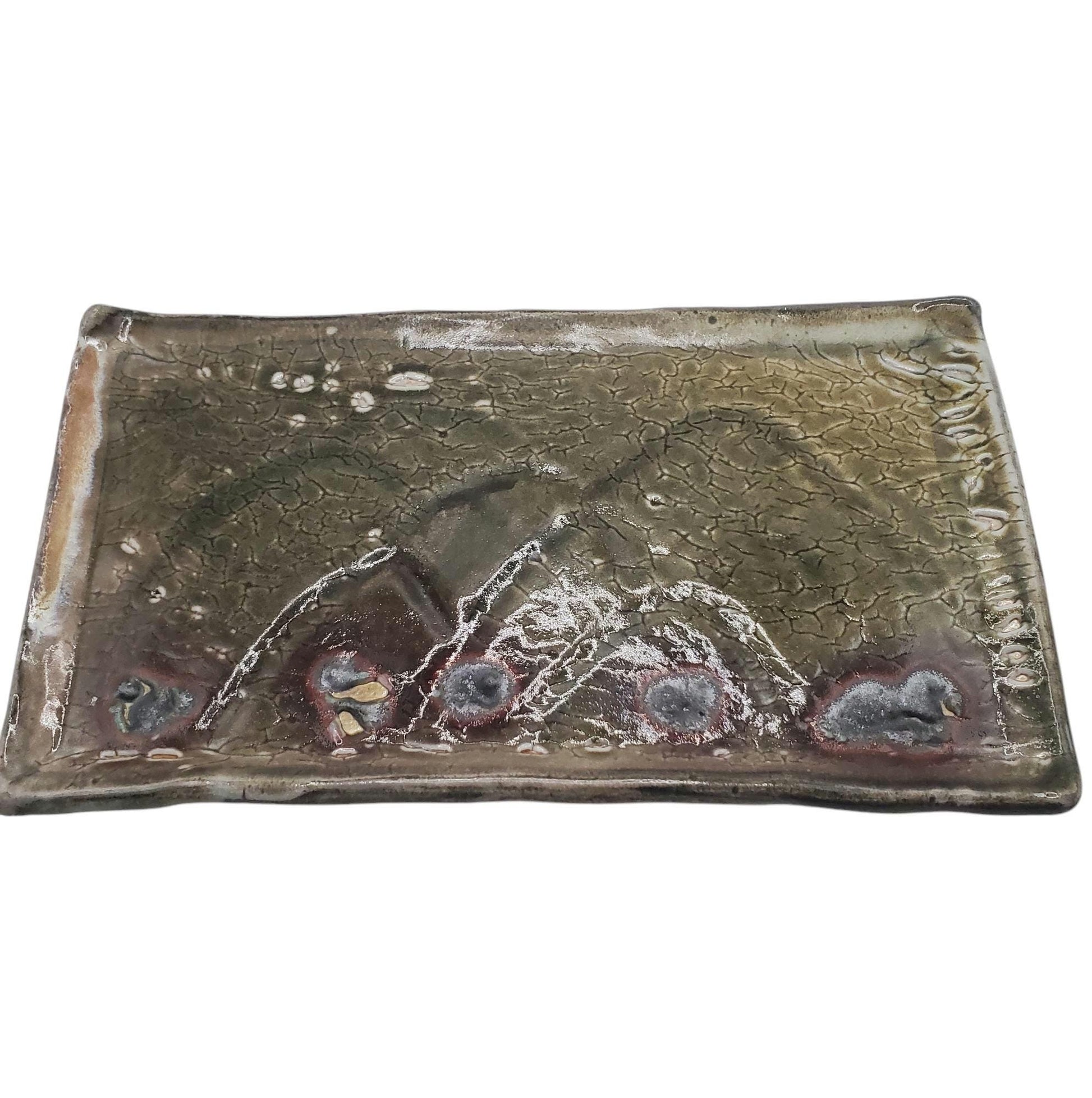 Soda Fired Ceramic Slab Plate: Rustic Wabi Sabi Sushi Charcuterie Tray