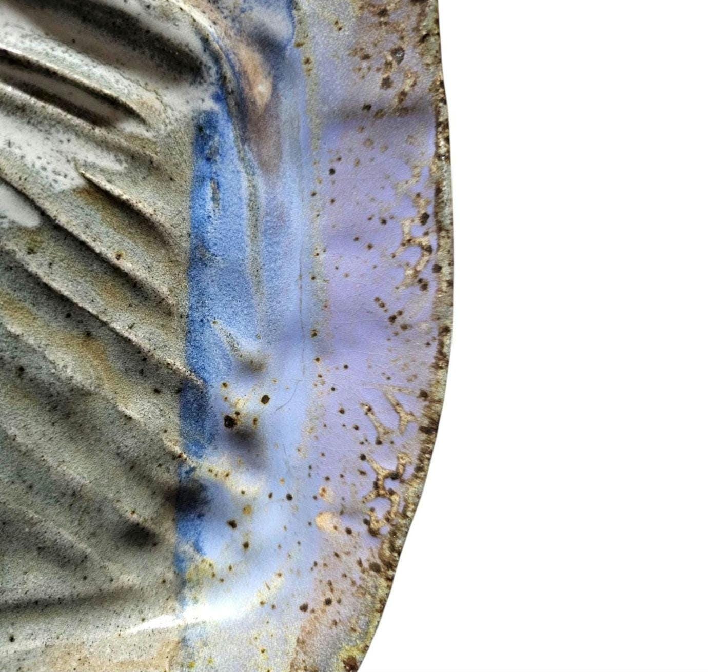 Soda Fired Ceramic rustic wabisabi abstract Slab Plate: Handmade folk Art, 9x9 pottery unique