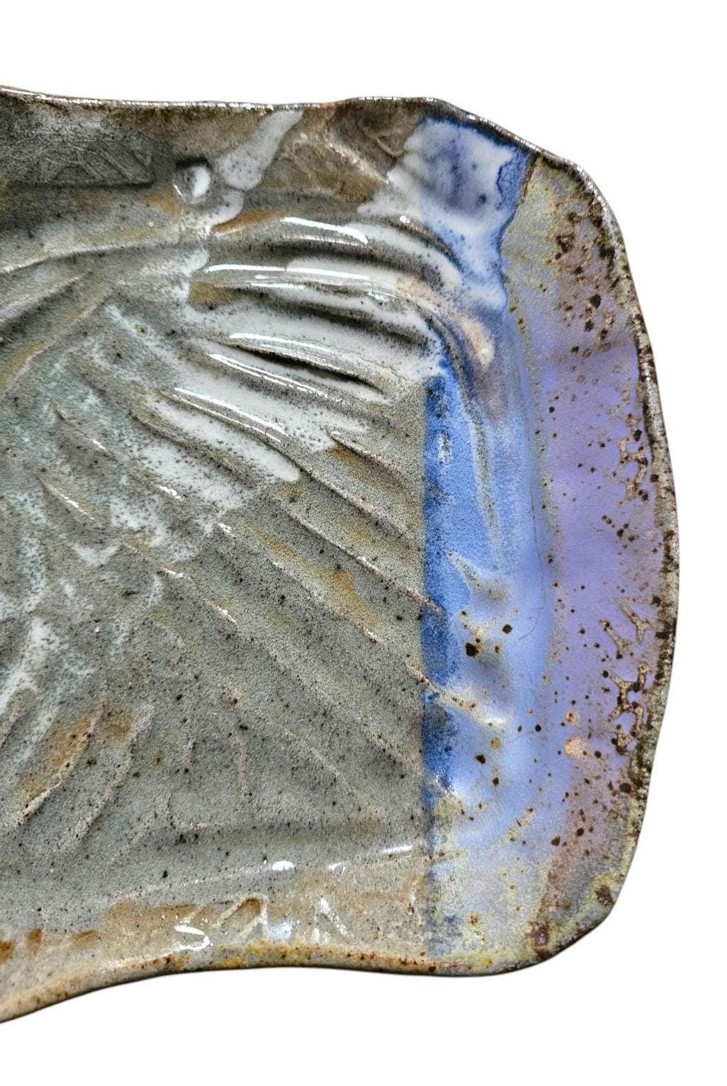 Soda Fired Ceramic rustic wabisabi abstract Slab Plate: Handmade folk Art, 9x9 pottery unique