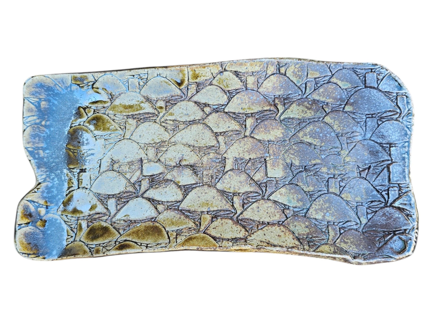 Soda Fired Ceramic Slab Plate: Mushroom Texture, Rustic Sushi Charcuterie Platter