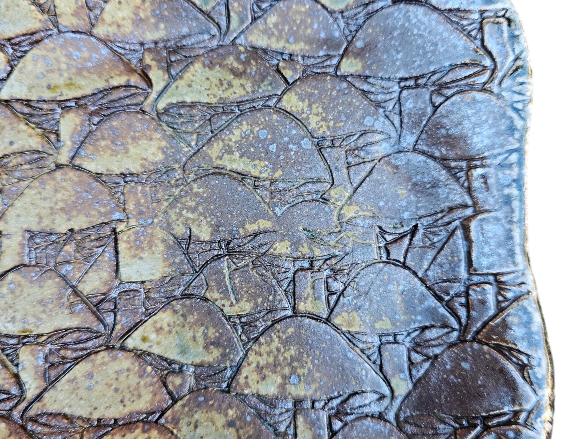 Soda Fired Ceramic Slab Plate: Mushroom Texture, Rustic Sushi Charcuterie Platter