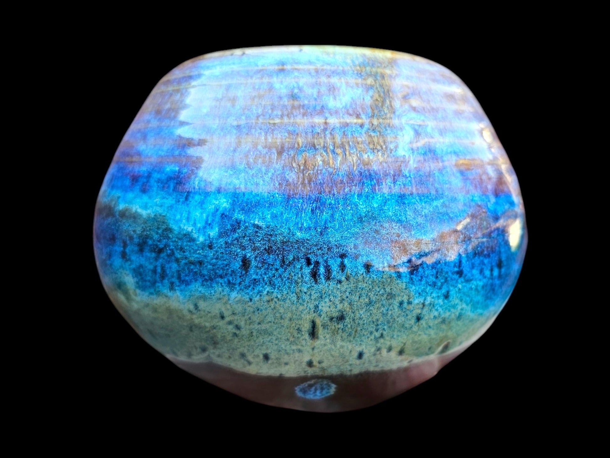 Handmade Ceramic round Jar Vase: Rainbow Lustre Glaze, Signed Art Pottery (6" x 4")