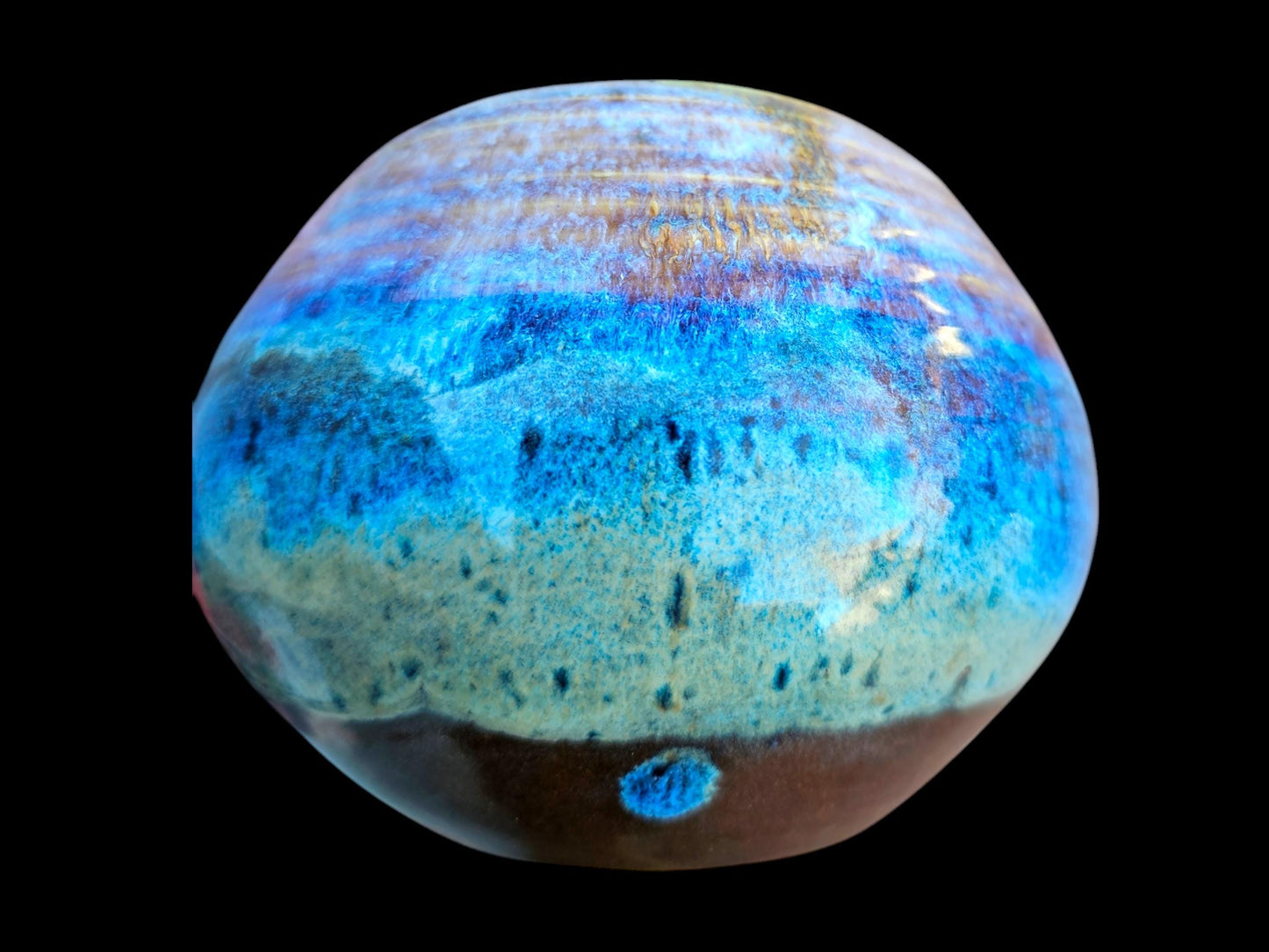 Handmade Ceramic round Jar Vase: Rainbow Lustre Glaze, Signed Art Pottery (6" x 4")
