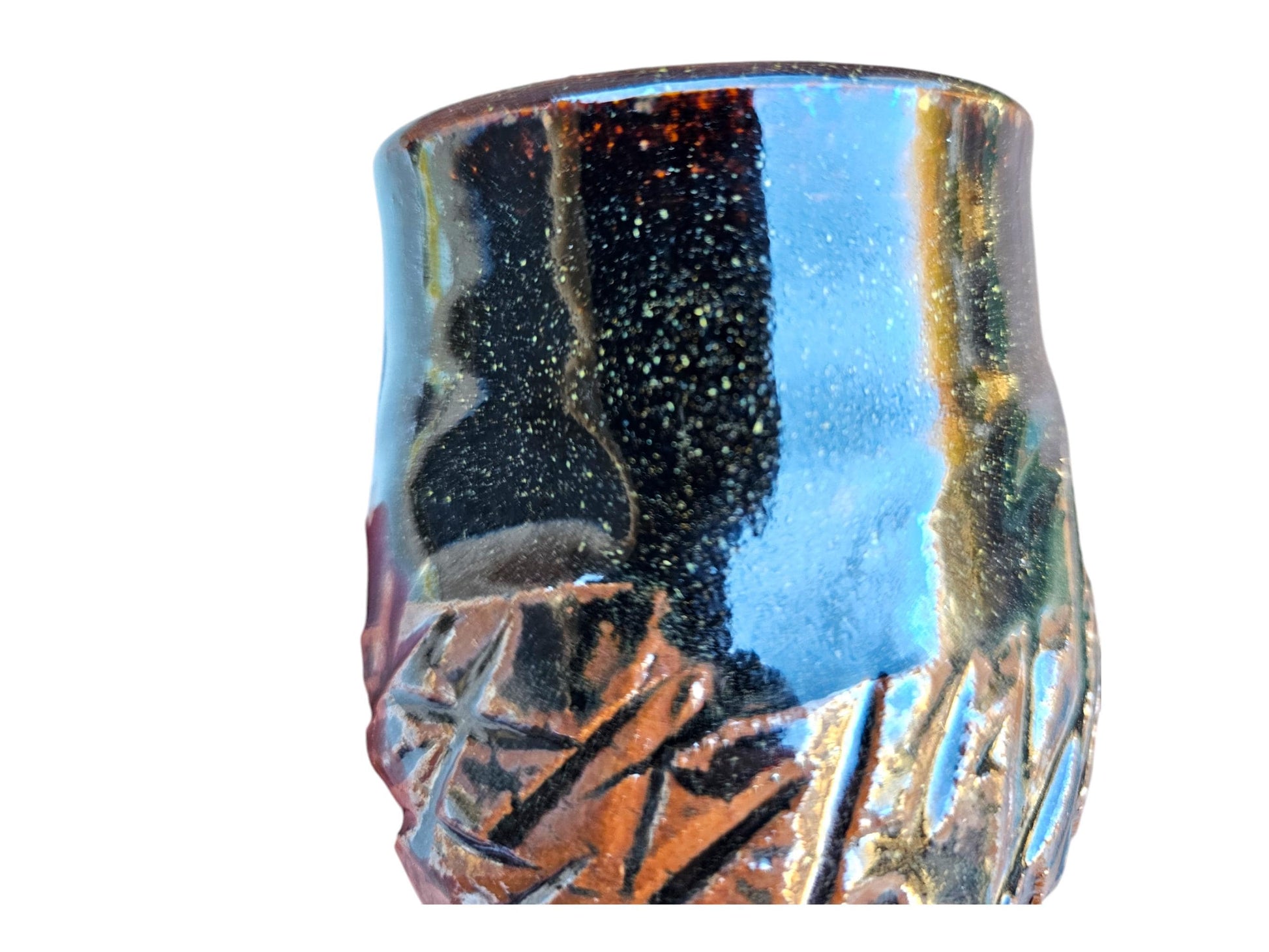 Set of 3: Hand-Carved Teadust Glaze Yunomi Cups
