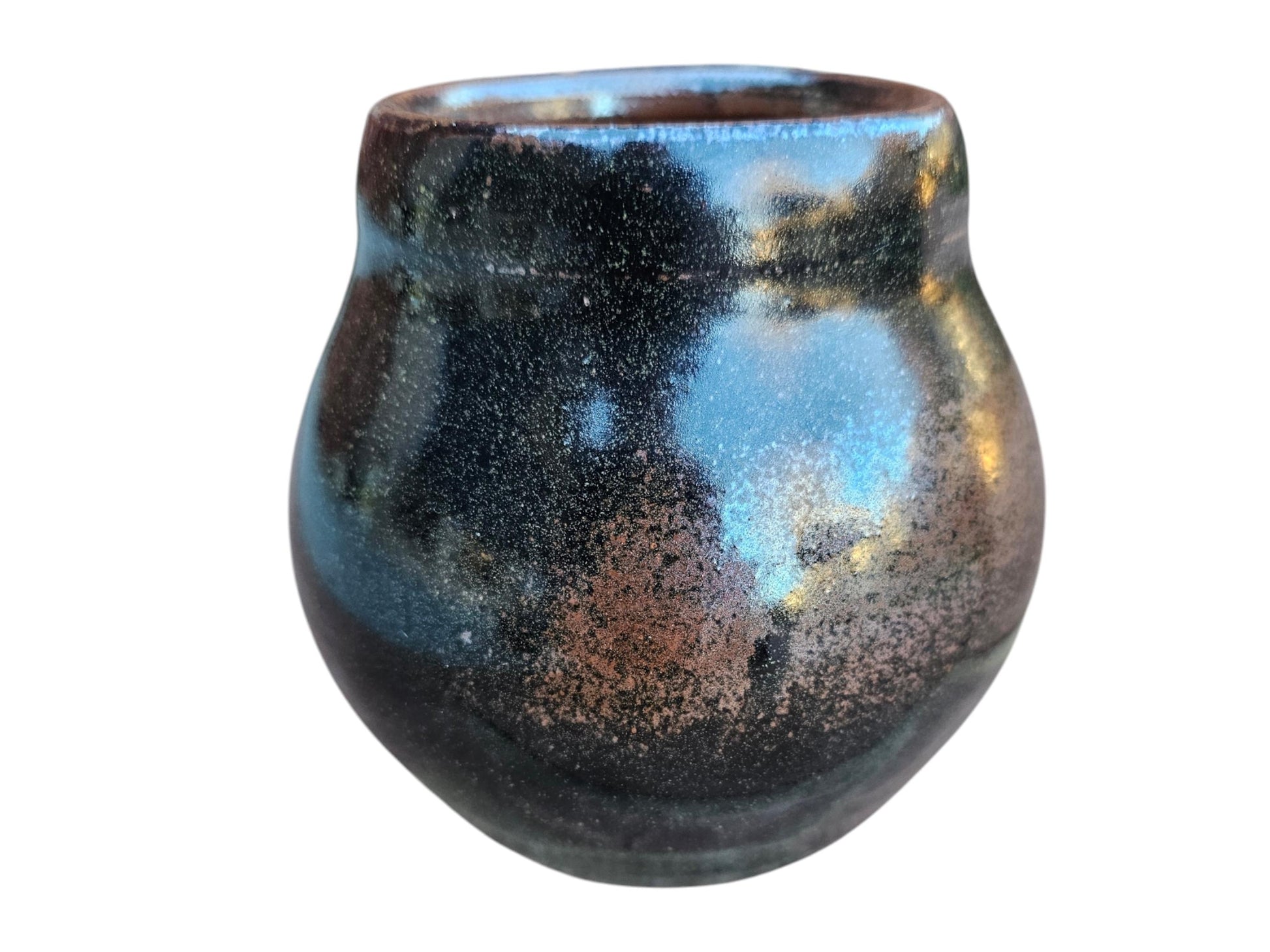 Handmade Teadust Glazed Ceramic Vase: Black Bronze Gold Pottery (6x6")