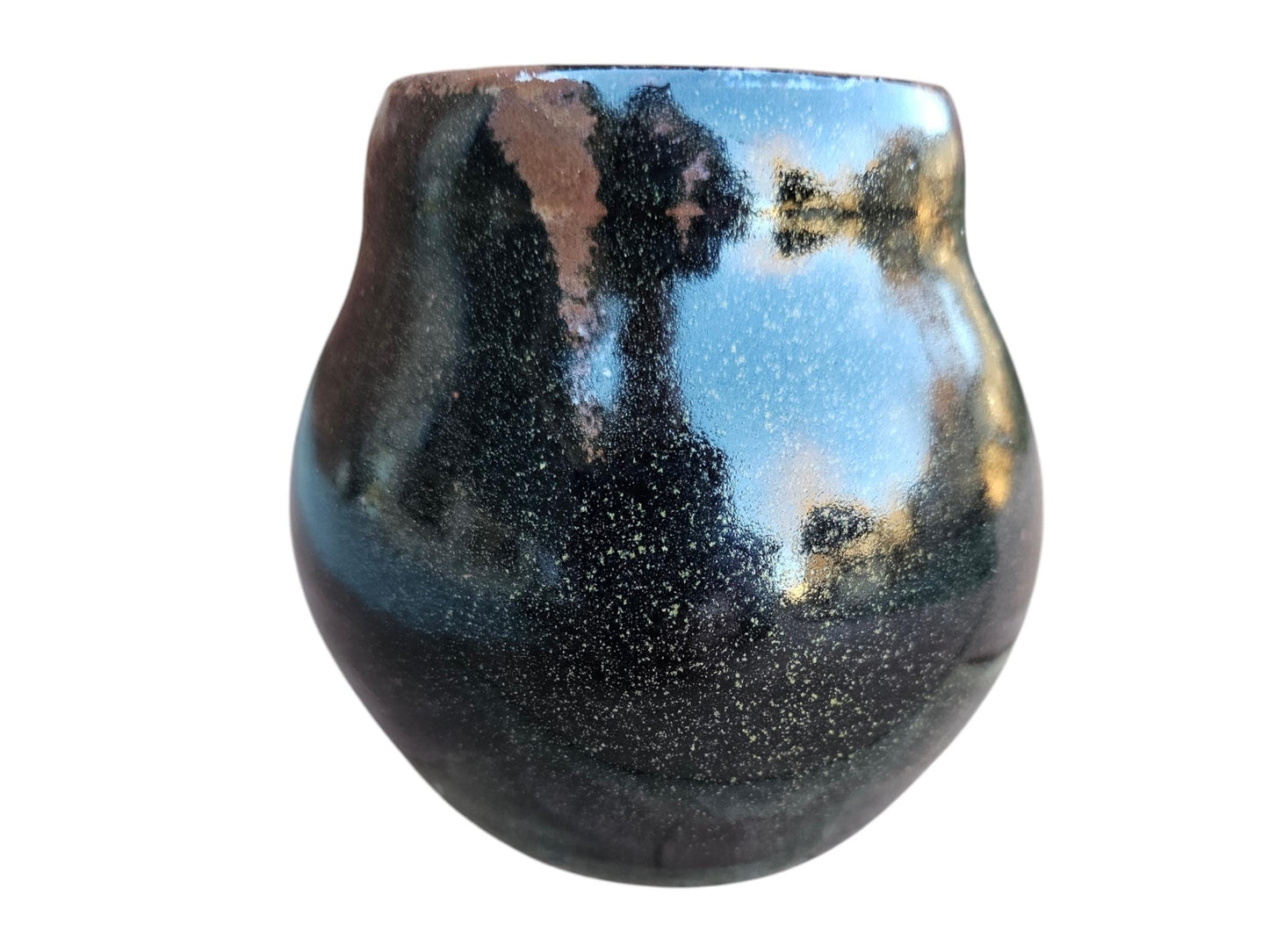 Handmade Teadust Glazed Ceramic Vase: Black Bronze Gold Pottery (6x6")