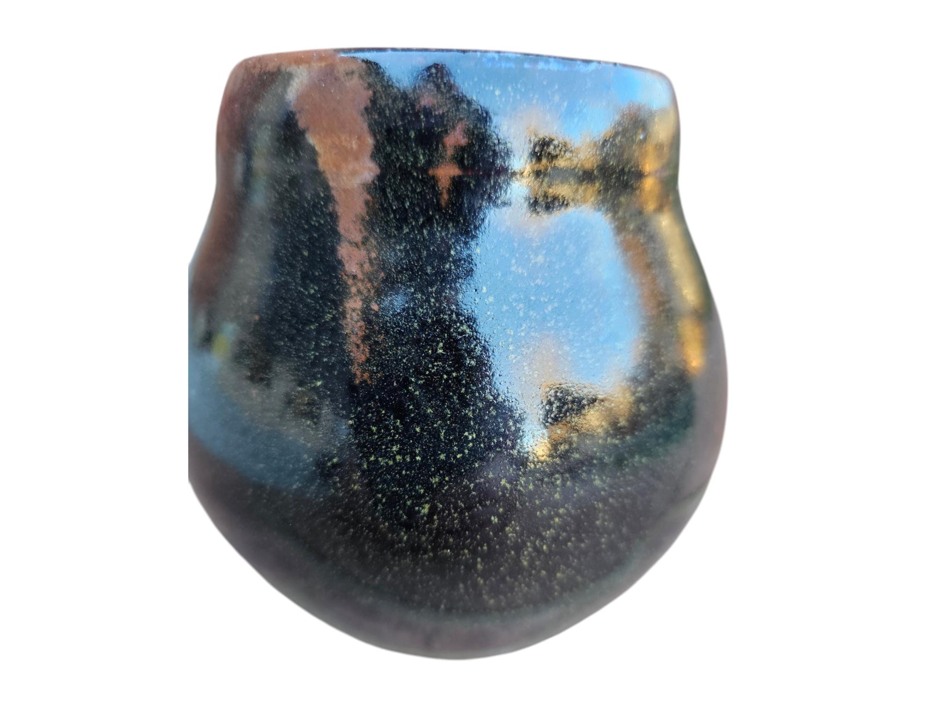 Handmade Teadust Glazed Ceramic Vase: Black Bronze Gold Pottery (6x6")