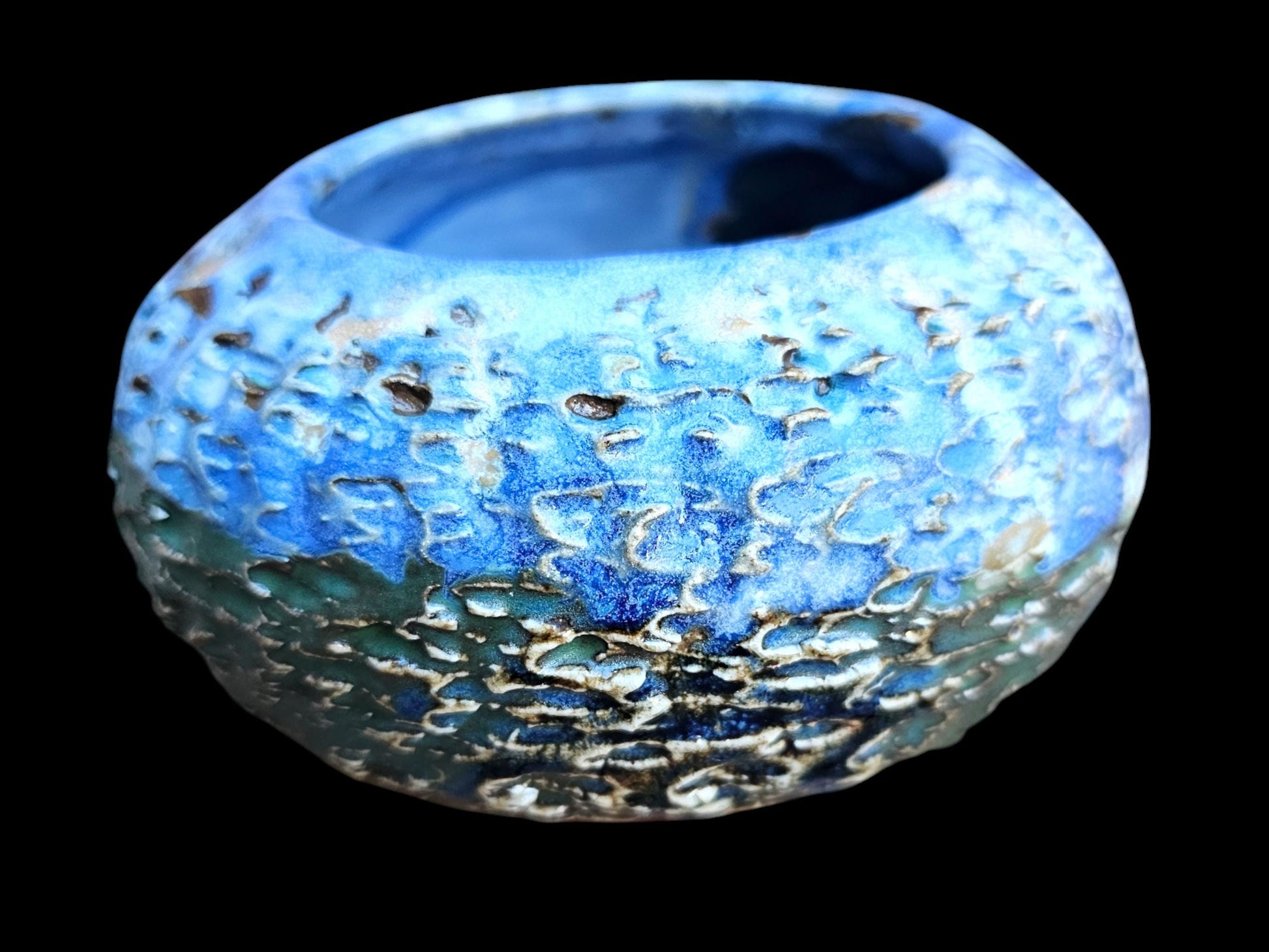 Textured Ceramic Urchin Vase: Soda Fired Blue Green Ikebana Decor