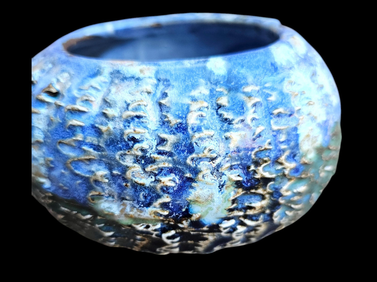 Textured Ceramic Urchin Vase: Soda Fired Blue Green Ikebana Decor