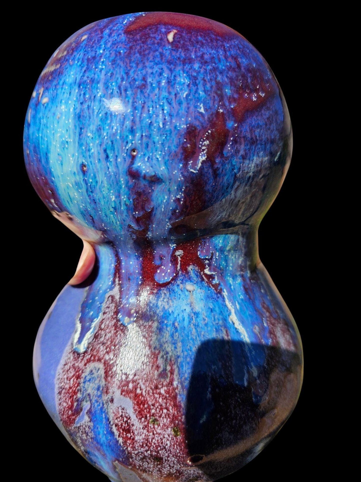 Sculptural Stoneware Vase: Gas Fired Pottery Art, Purple Blue Red