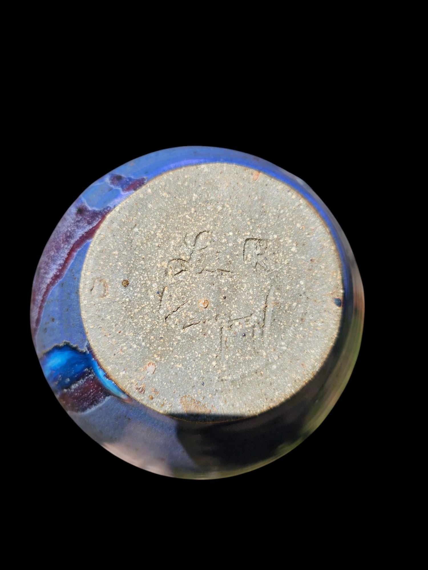 Sculptural Stoneware Vase: Gas Fired Pottery Art, Purple Blue Red
