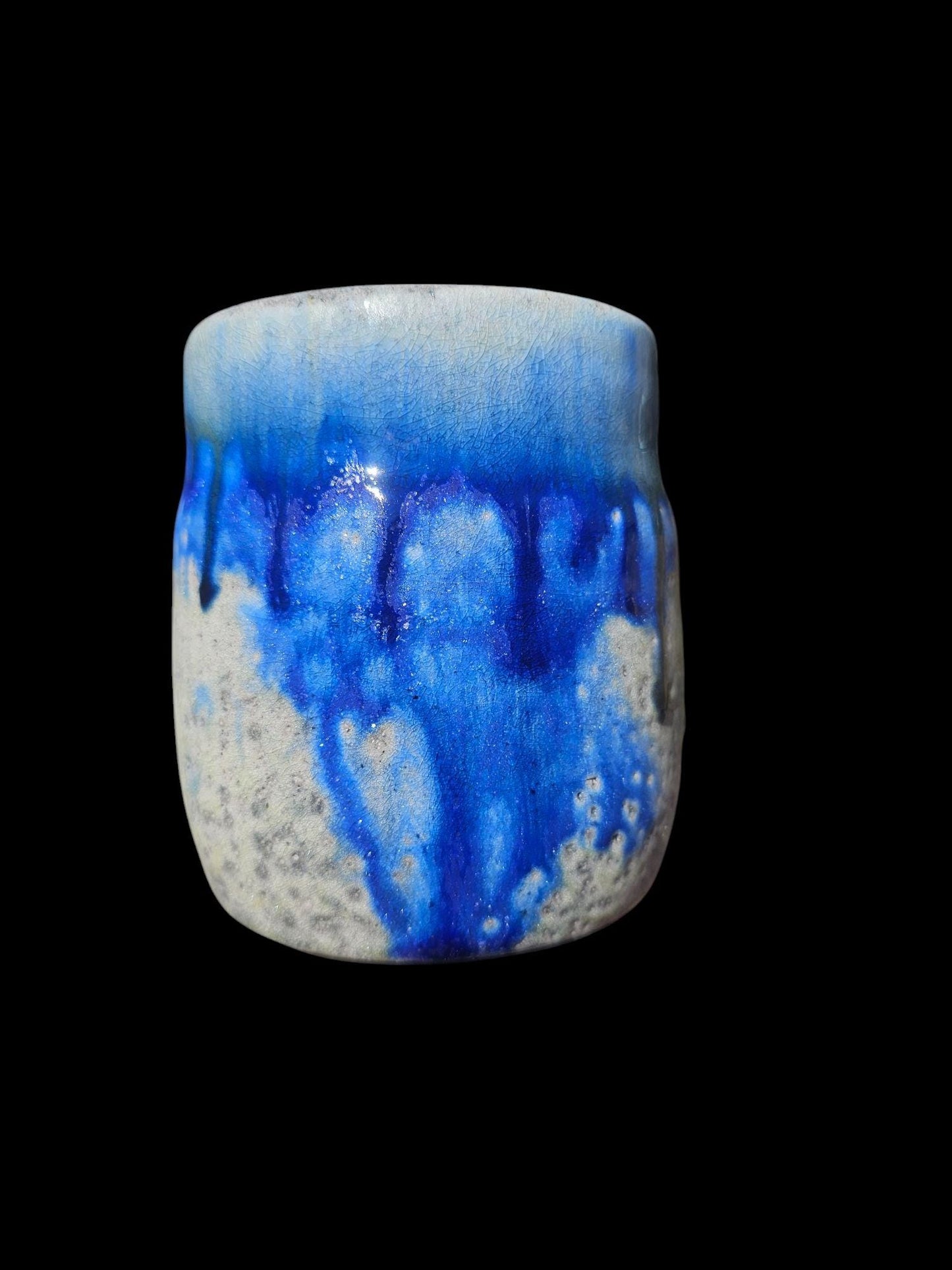 Handmade Soda Fired Mug: Blue Green Drip Art Pottery (10 oz)