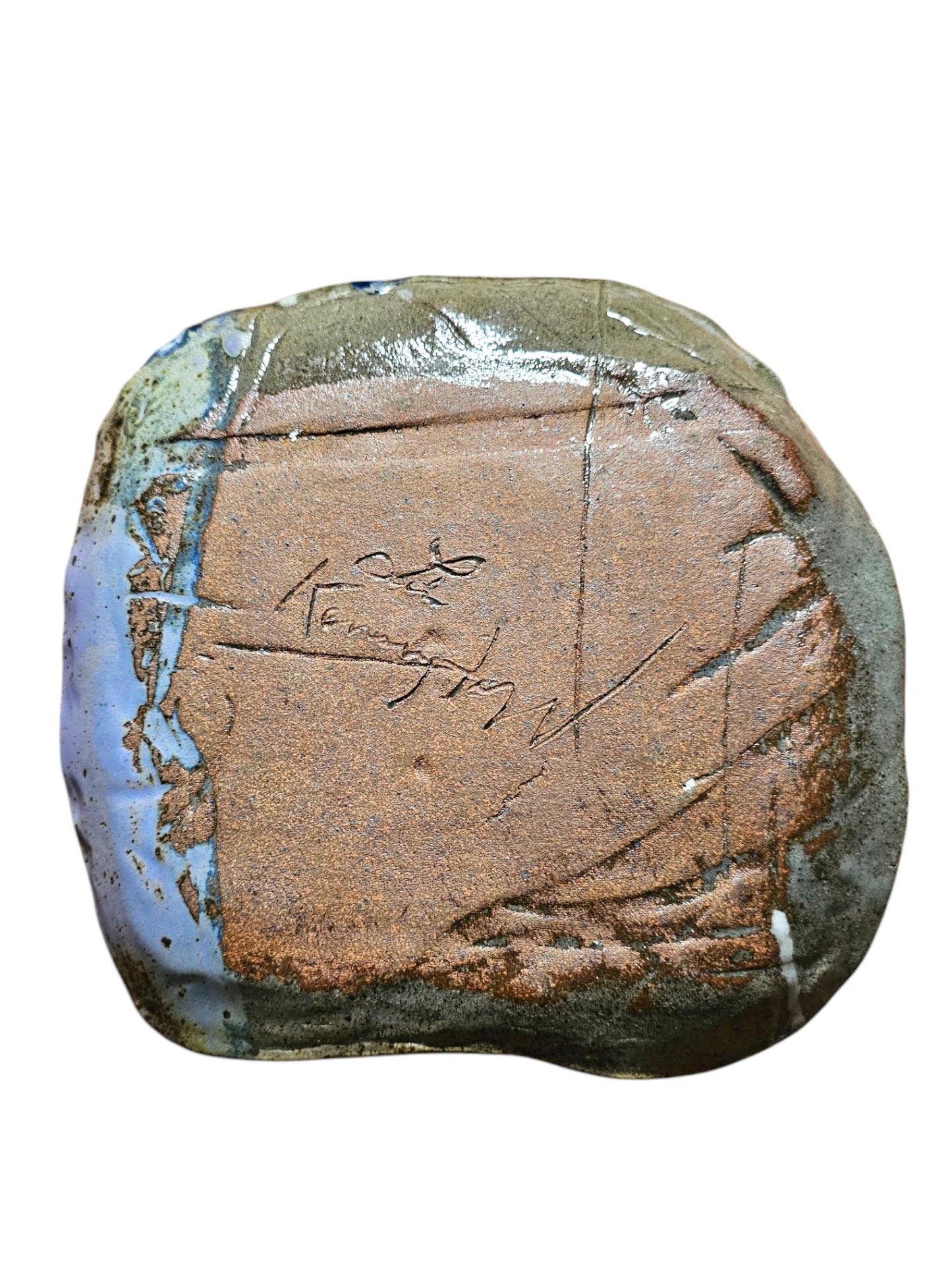 Soda Fired Ceramic rustic wabisabi abstract Slab Plate: Handmade folk Art, 9x9 pottery unique