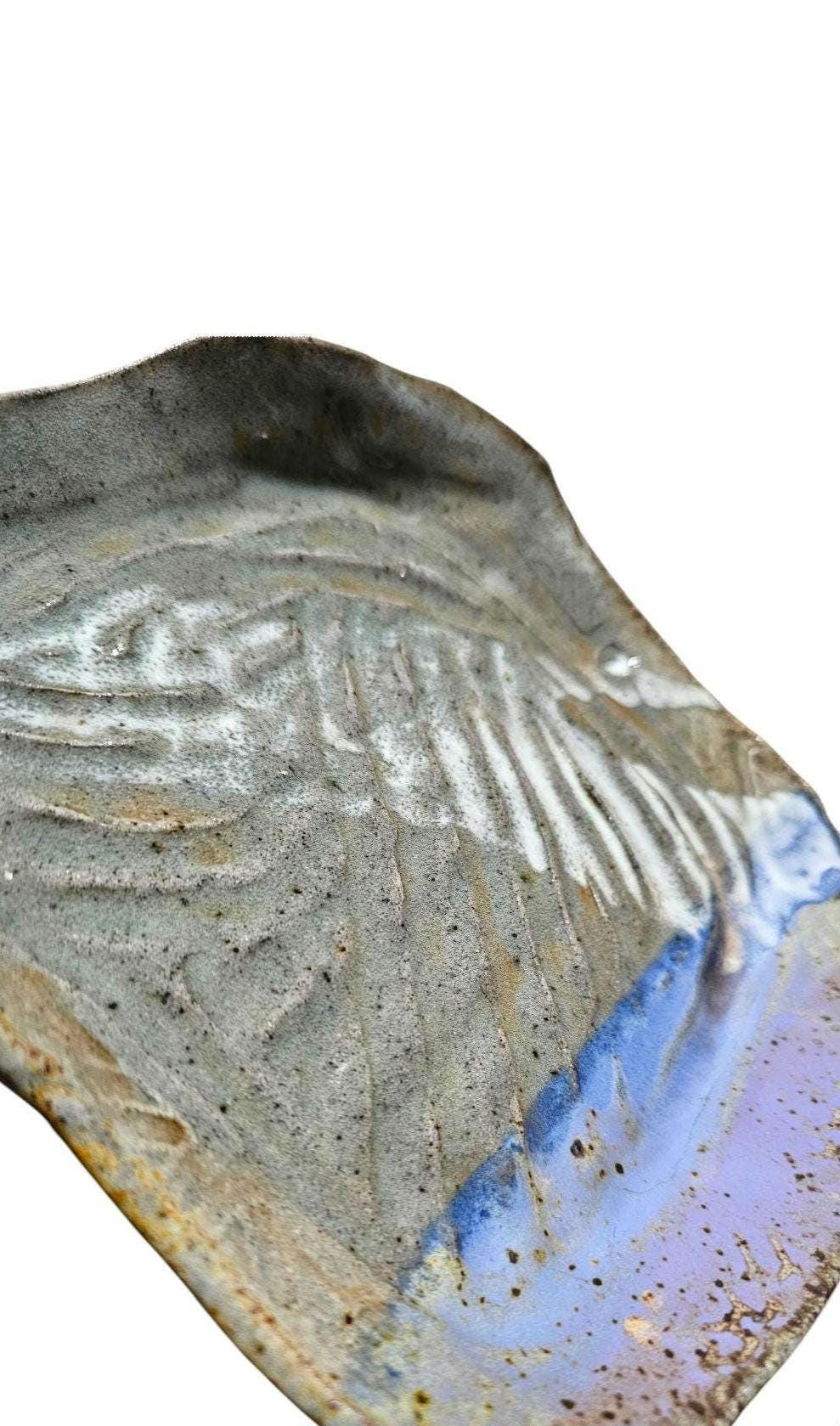 Soda Fired Ceramic rustic wabisabi abstract Slab Plate: Handmade folk Art, 9x9 pottery unique
