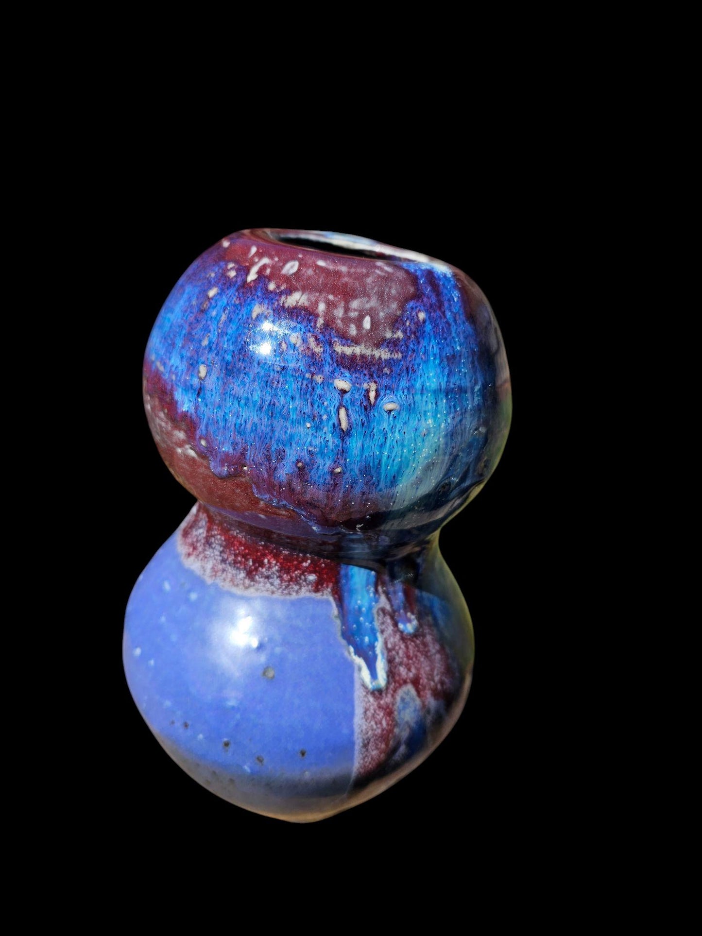 Sculptural Stoneware Vase: Gas Fired Pottery Art, Purple Blue Red