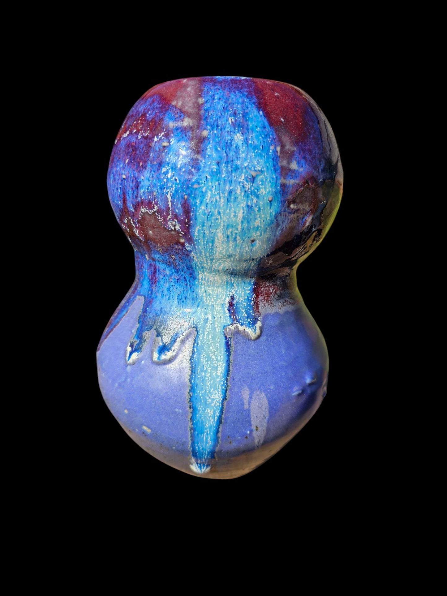 Sculptural Stoneware Vase: Gas Fired Pottery Art, Purple Blue Red
