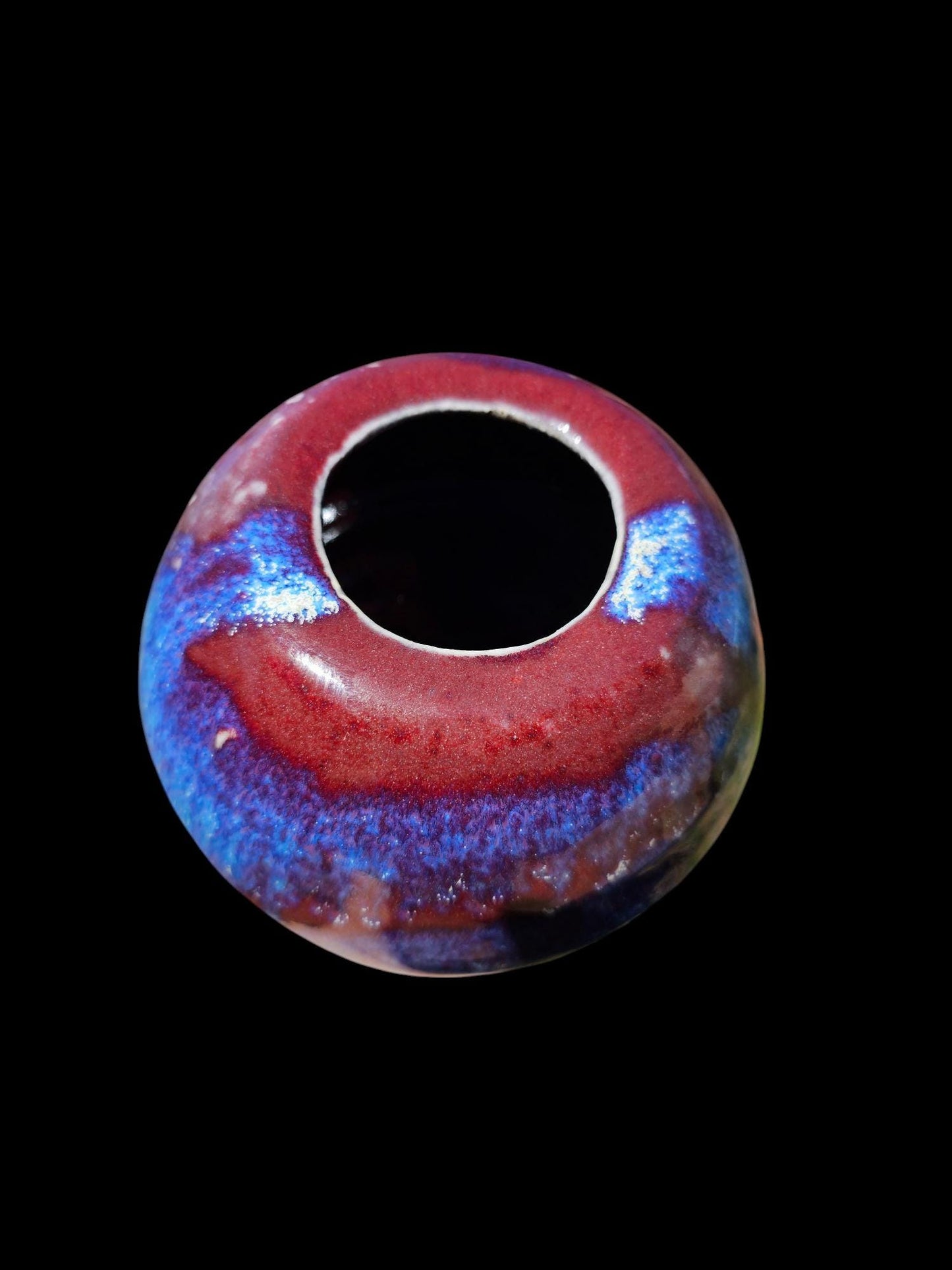 Sculptural Stoneware Vase: Gas Fired Pottery Art, Purple Blue Red