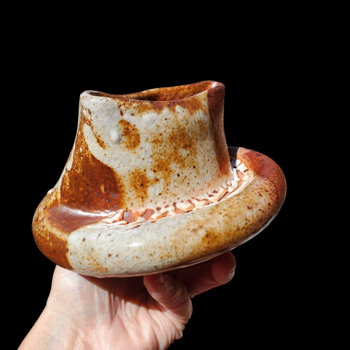 Handmade Stoneware Ikebana Vase: Shino Glaze Ceramic Sculpture