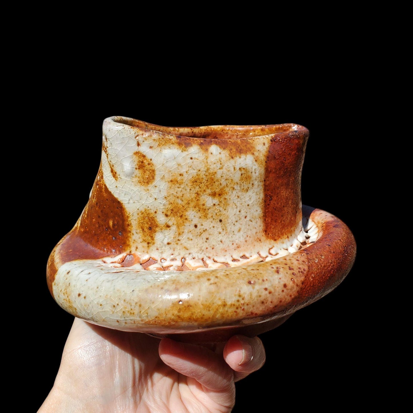 Handmade Stoneware Ikebana Vase: Shino Glaze Ceramic Sculpture
