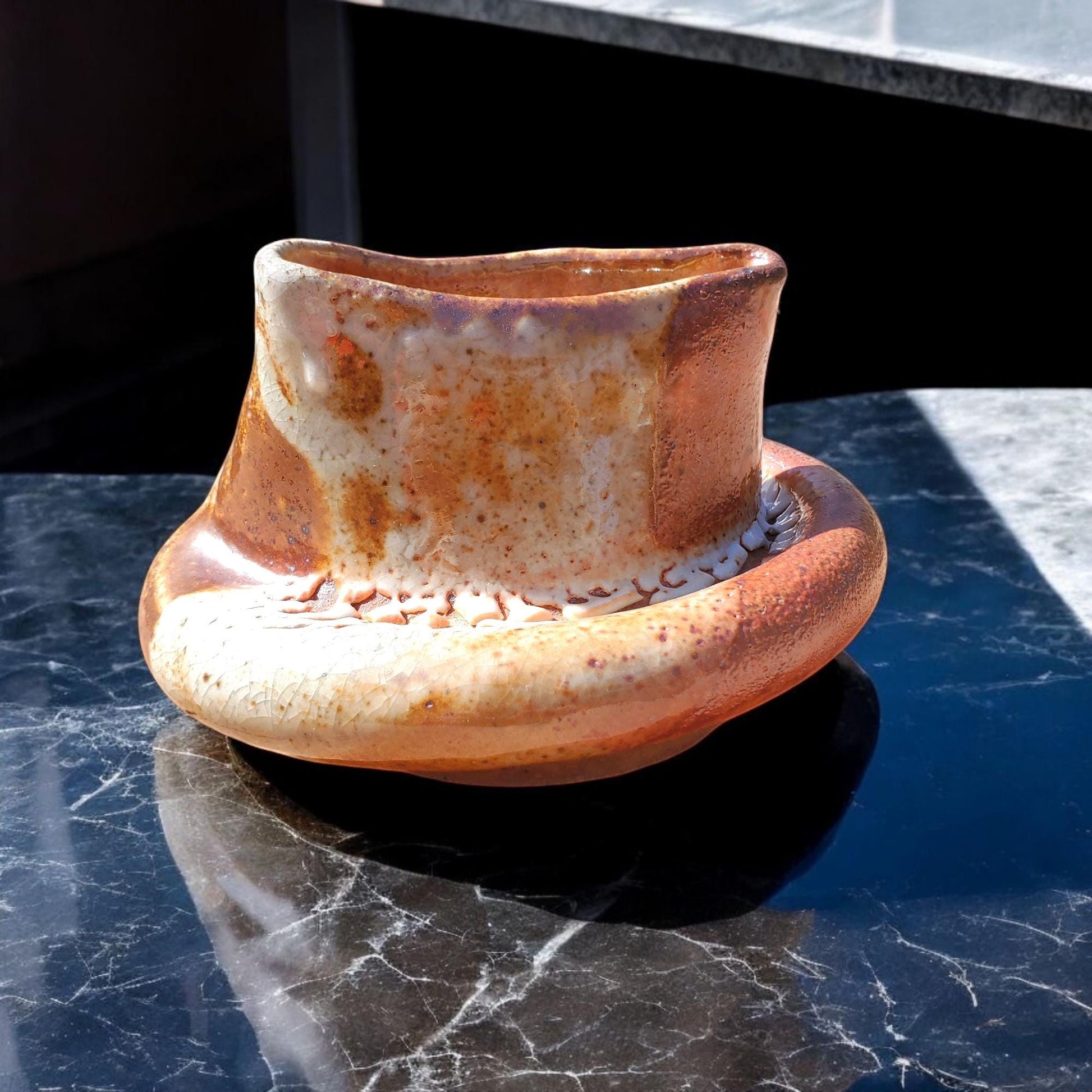 Handmade Stoneware Ikebana Vase: Shino Glaze Ceramic Sculpture