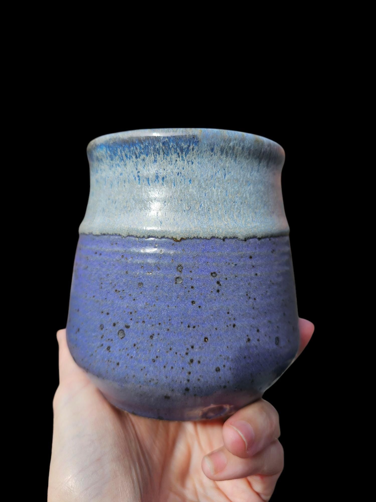 Signed Lin Kensington Stoneware Vase: Purple Ceramic Sculpture 5" Speckled clay Rustic