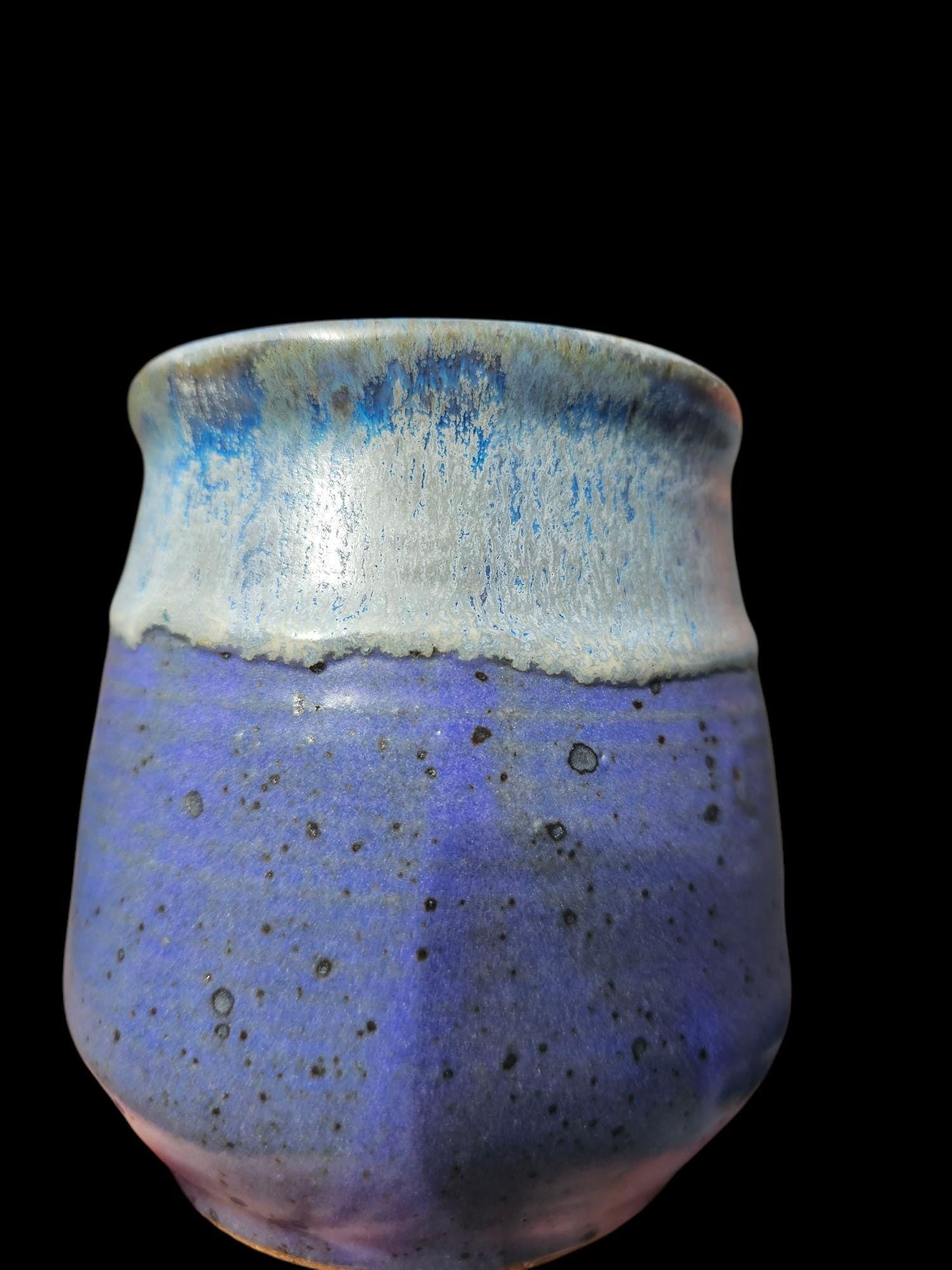 Signed Lin Kensington Stoneware Vase: Purple Ceramic Sculpture 5" Speckled clay Rustic