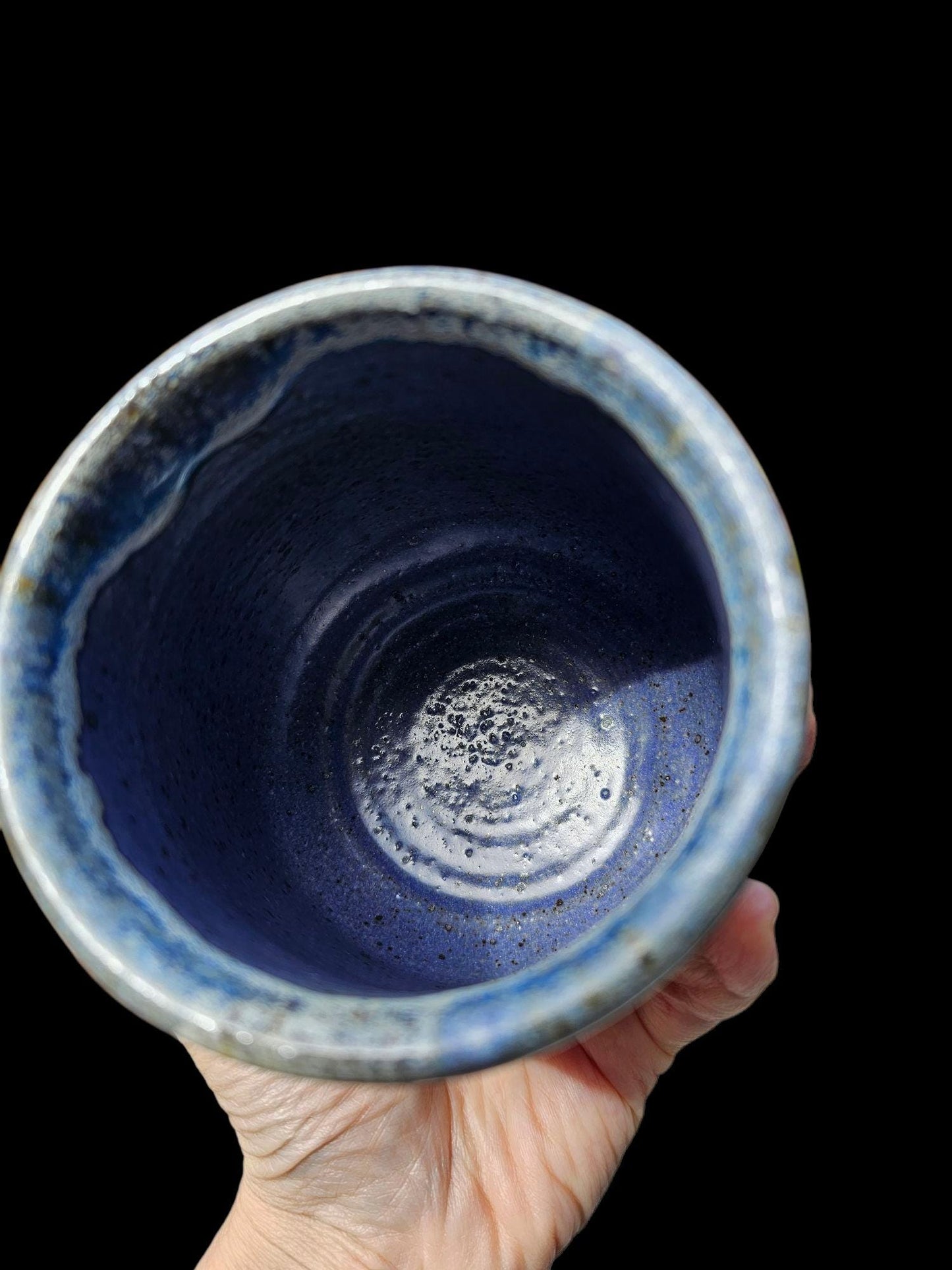 Signed Lin Kensington Stoneware Vase: Purple Ceramic Sculpture 5" Speckled clay Rustic