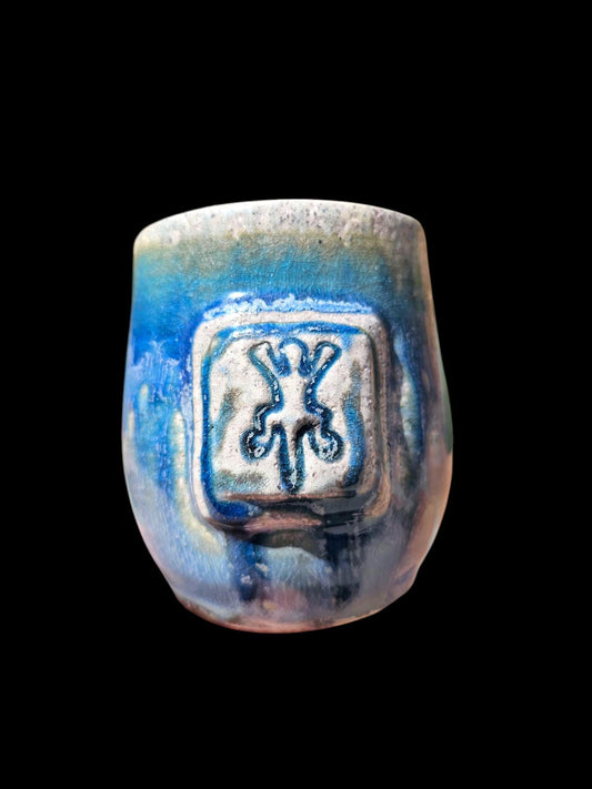Soda Fired Ceramic Mug: Gecko Art, Blue Green Pottery (8 oz)