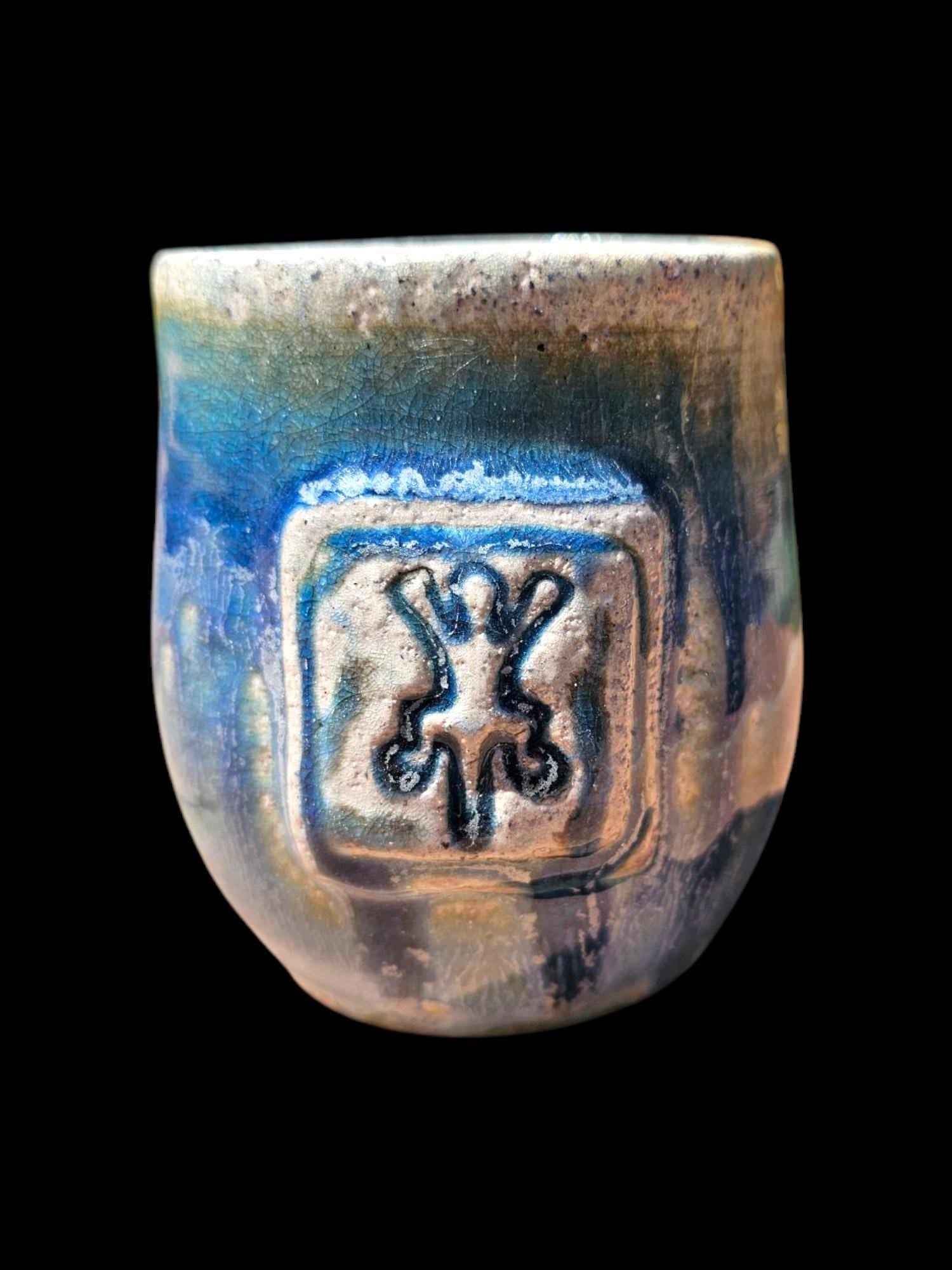 Soda Fired Ceramic Mug: Gecko Art, Blue Green Pottery (8 oz)