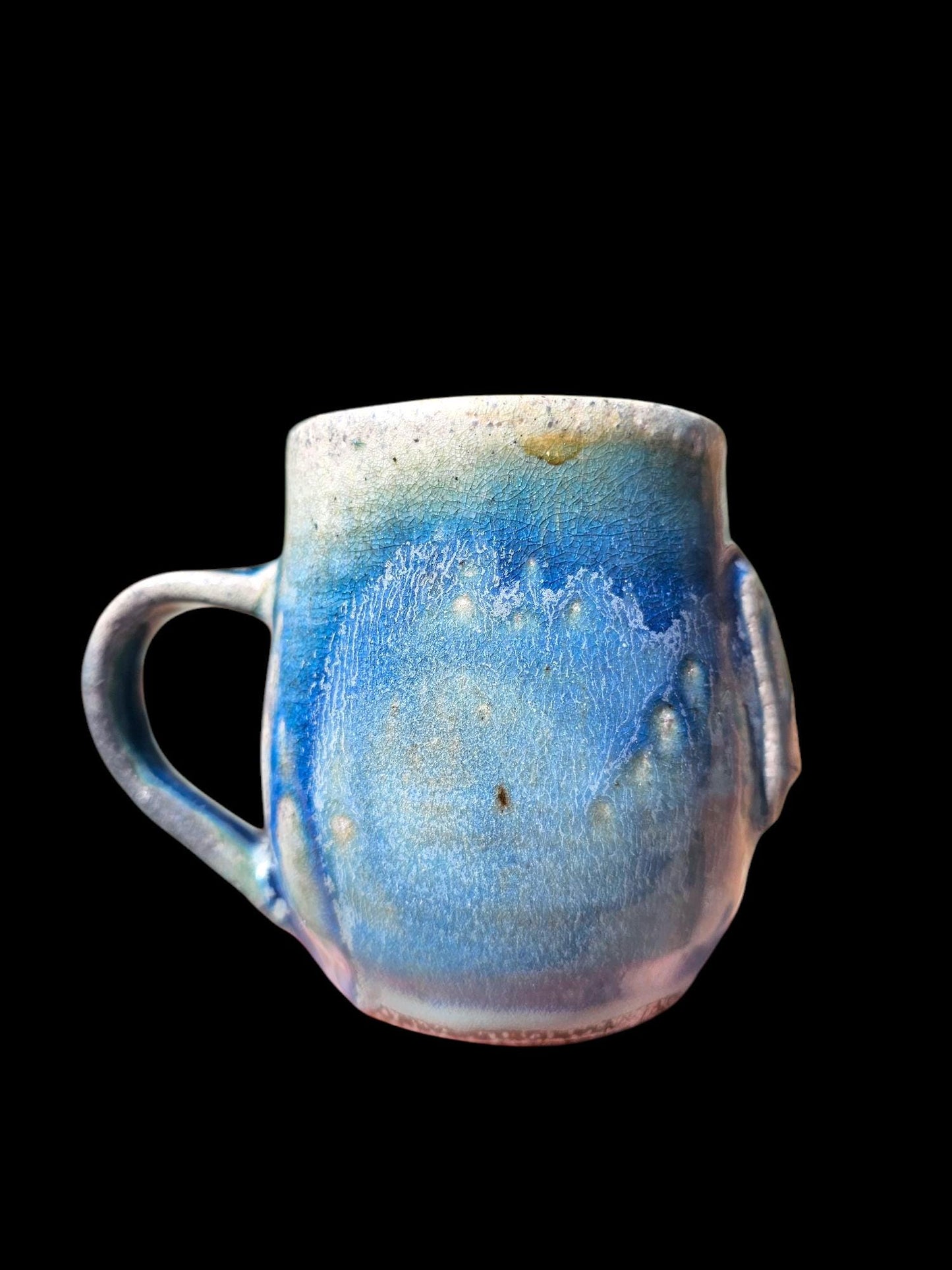 Soda Fired Ceramic Mug: Gecko Art, Blue Green Pottery (8 oz)