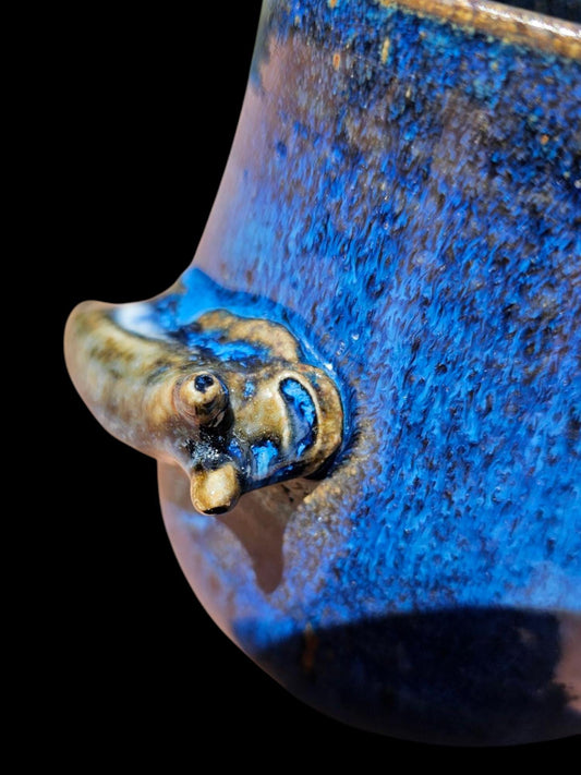 Handmade Slug Mug: Studio Pottery, Blue Stoneware, 12 oz