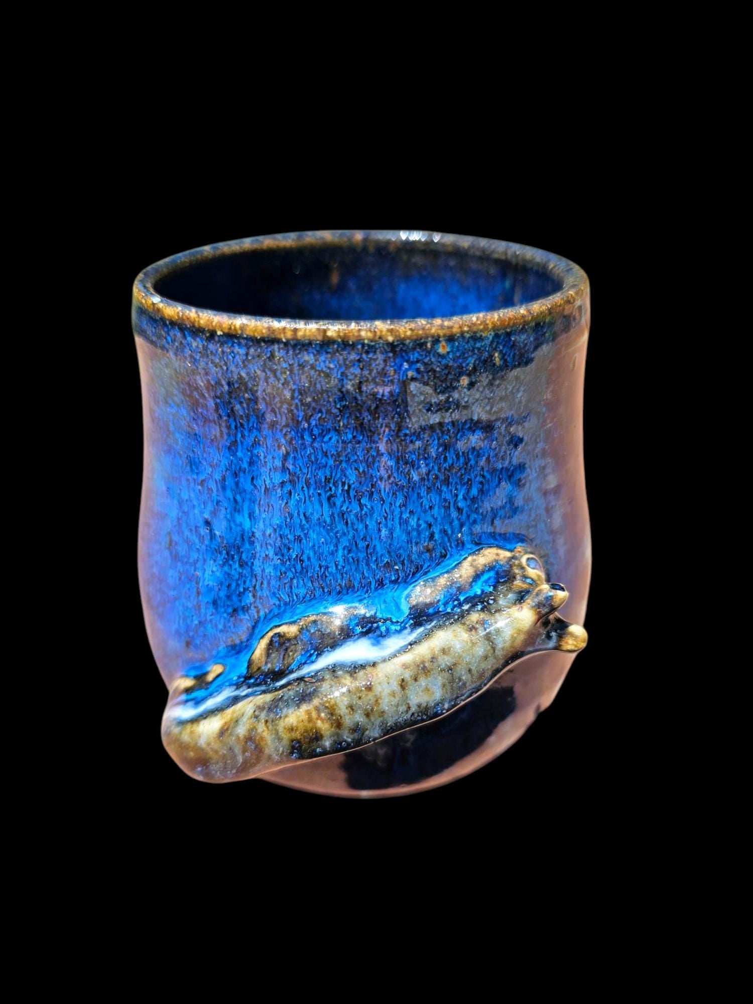 Handmade Slug Mug: Studio Pottery, Blue Stoneware, 12 oz