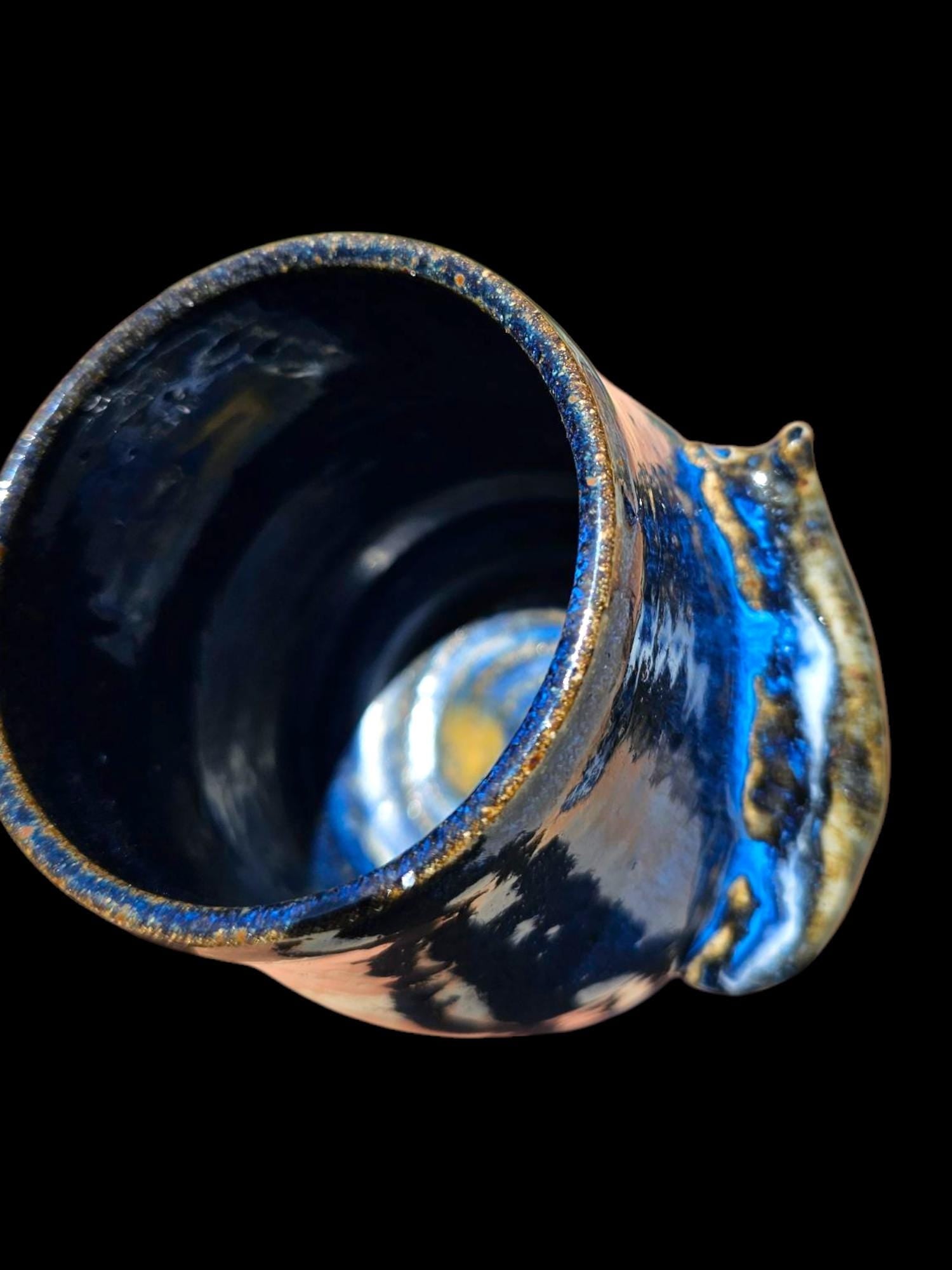 Handmade Slug Mug: Studio Pottery, Blue Stoneware, 12 oz