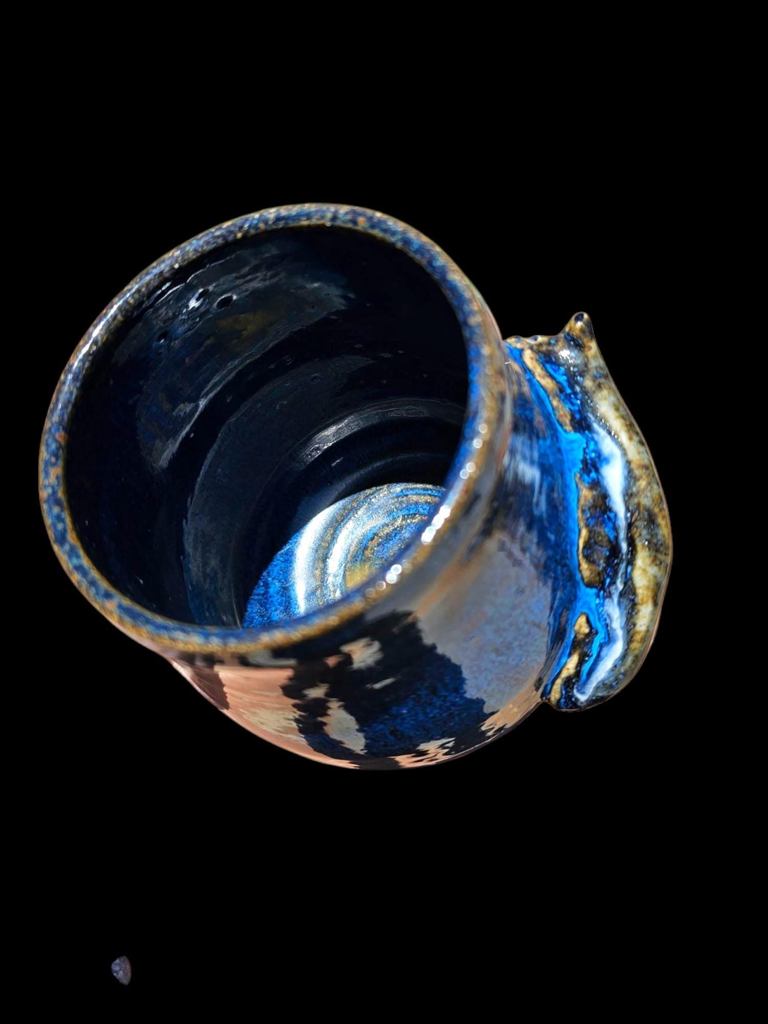 Handmade Slug Mug: Studio Pottery, Blue Stoneware, 12 oz