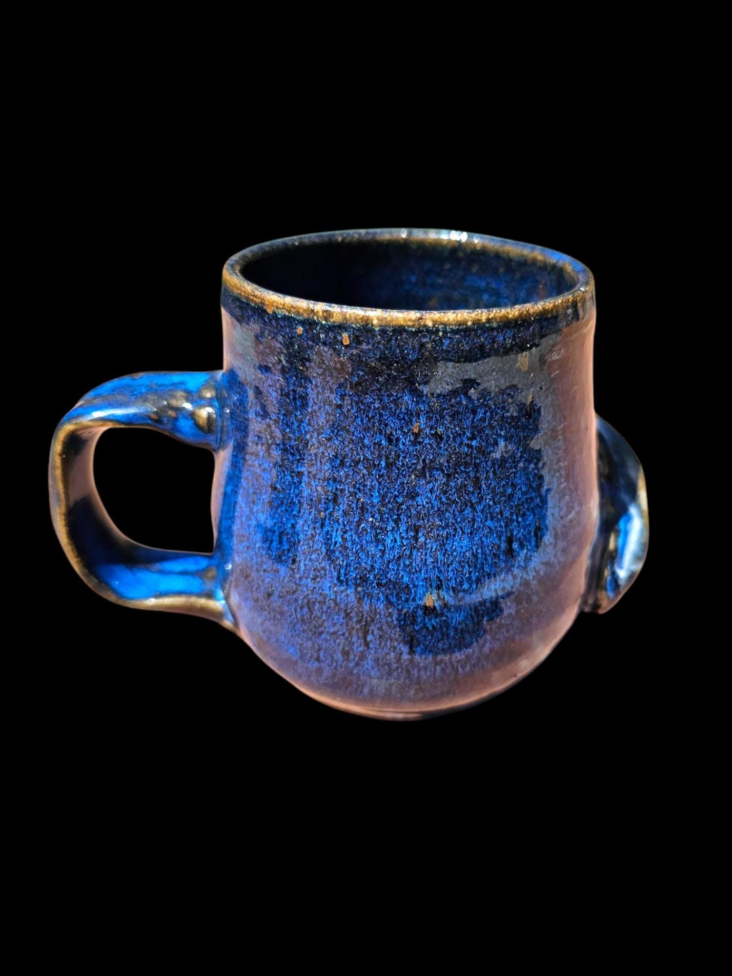 Handmade Slug Mug: Studio Pottery, Blue Stoneware, 12 oz
