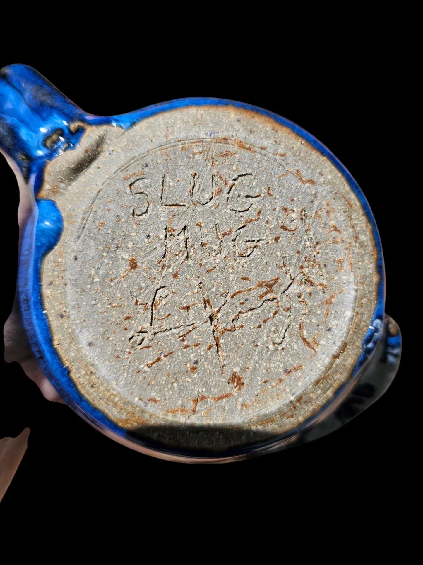 Handmade Slug Mug: Studio Pottery, Blue Stoneware, 12 oz