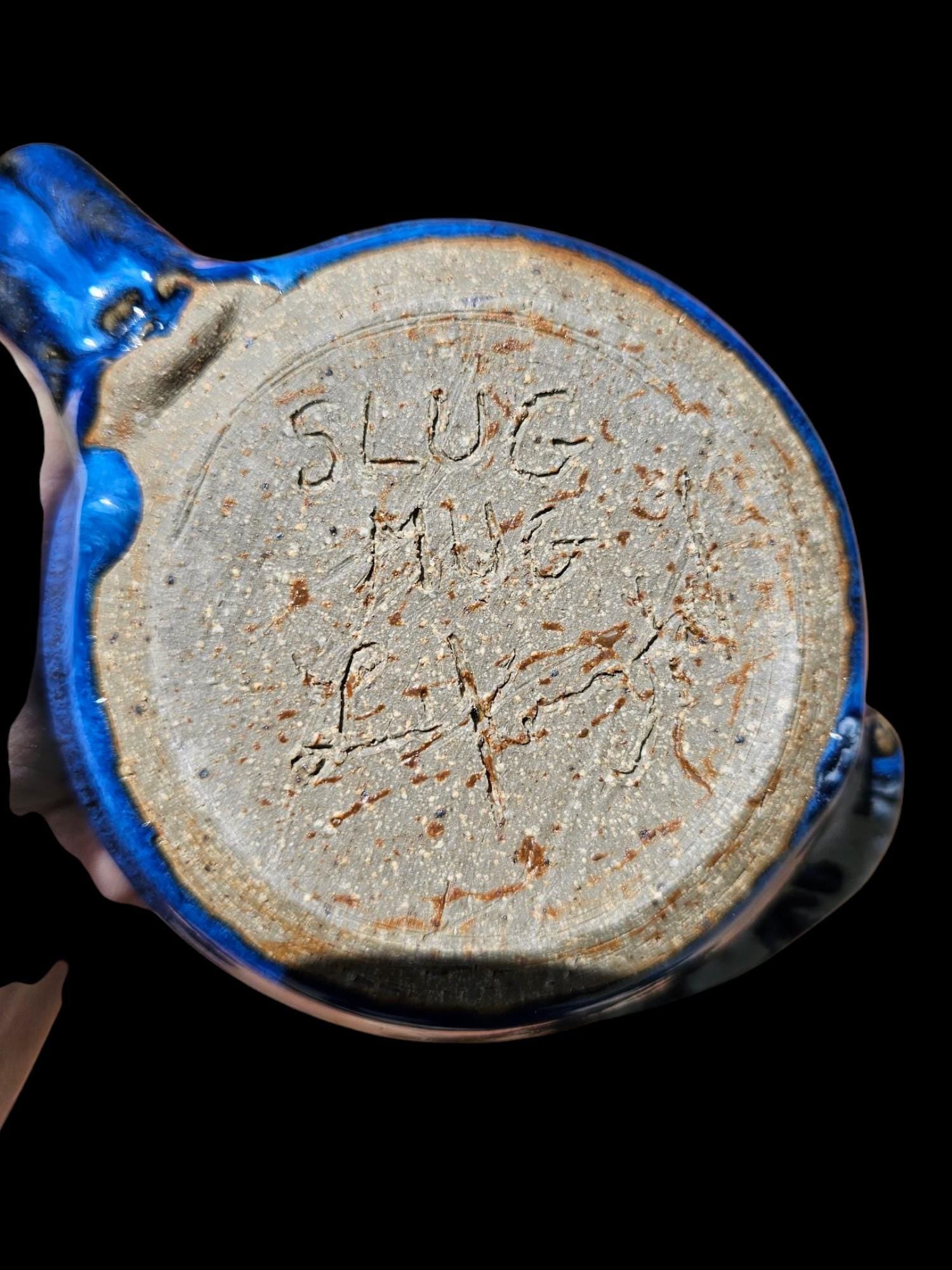 Handmade Slug Mug: Studio Pottery, Blue Stoneware, 12 oz